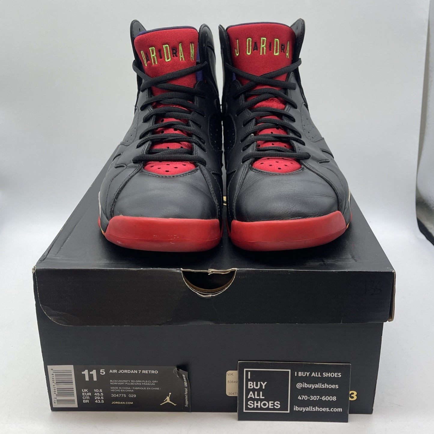 Size 11.5 - Air Jordan 7 Retro Marvin the Martian Black Leather (304775-029)
