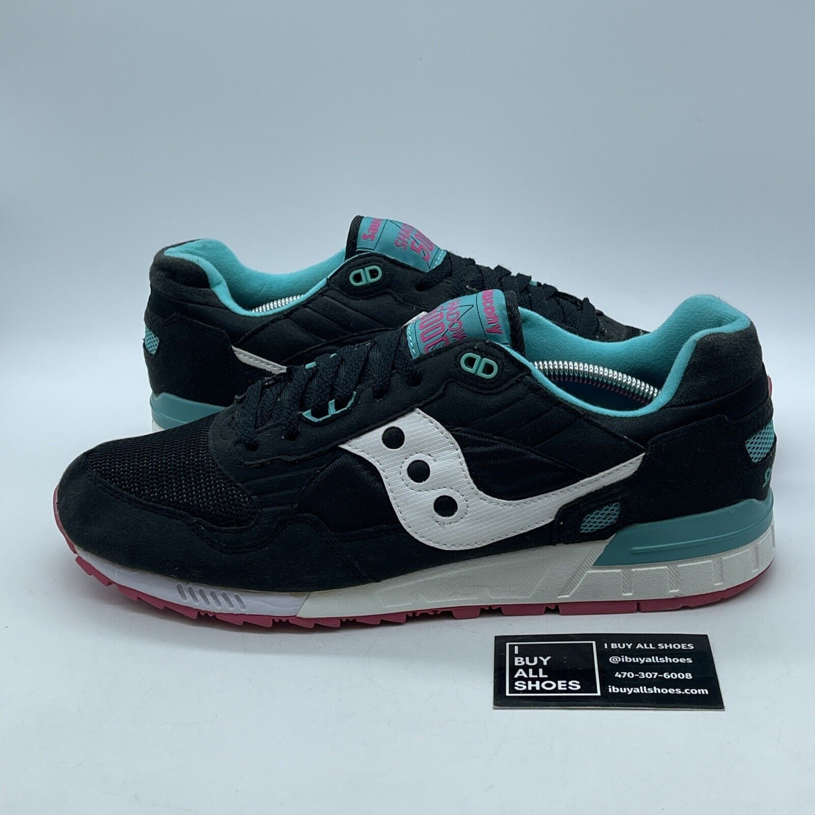 Size 13 -Saucony Big Girls Shadow 5000 Turquoise Black White Suede (1269048-100)