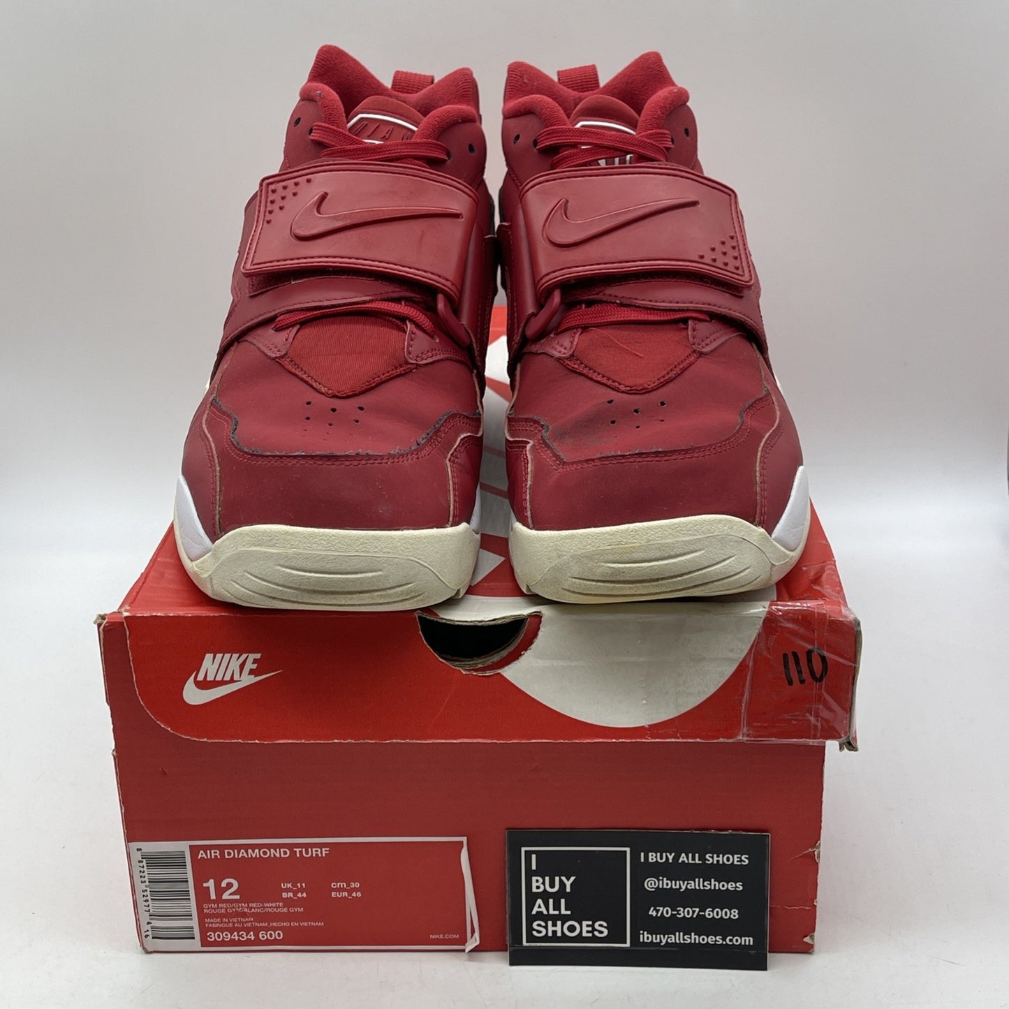 Size 12 - Nike Air Diamond Turf Gym Red White Suede (309434-600)