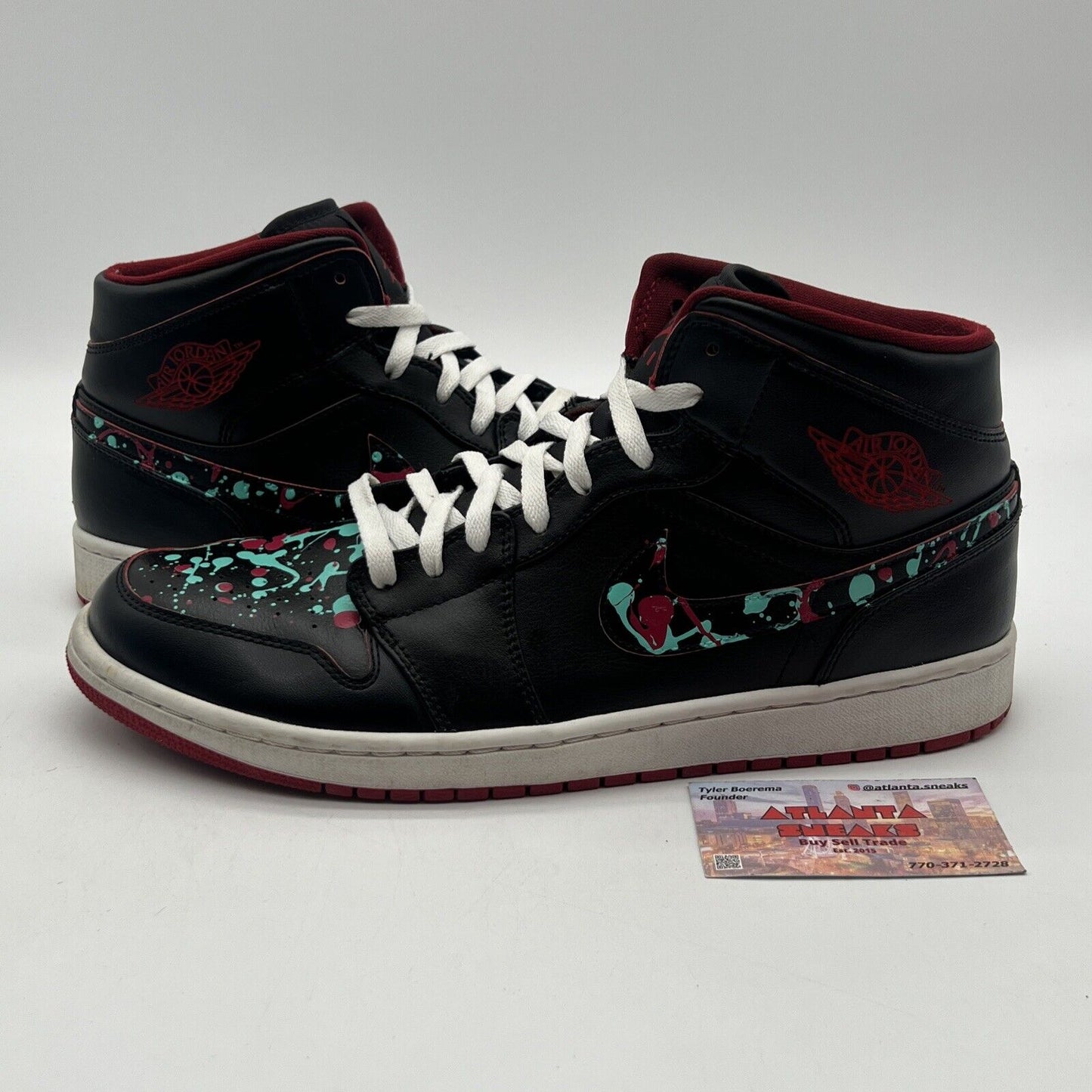 Size 13 - Air Jordan 1 Mid Black Red Teal Leather White (554724-028)