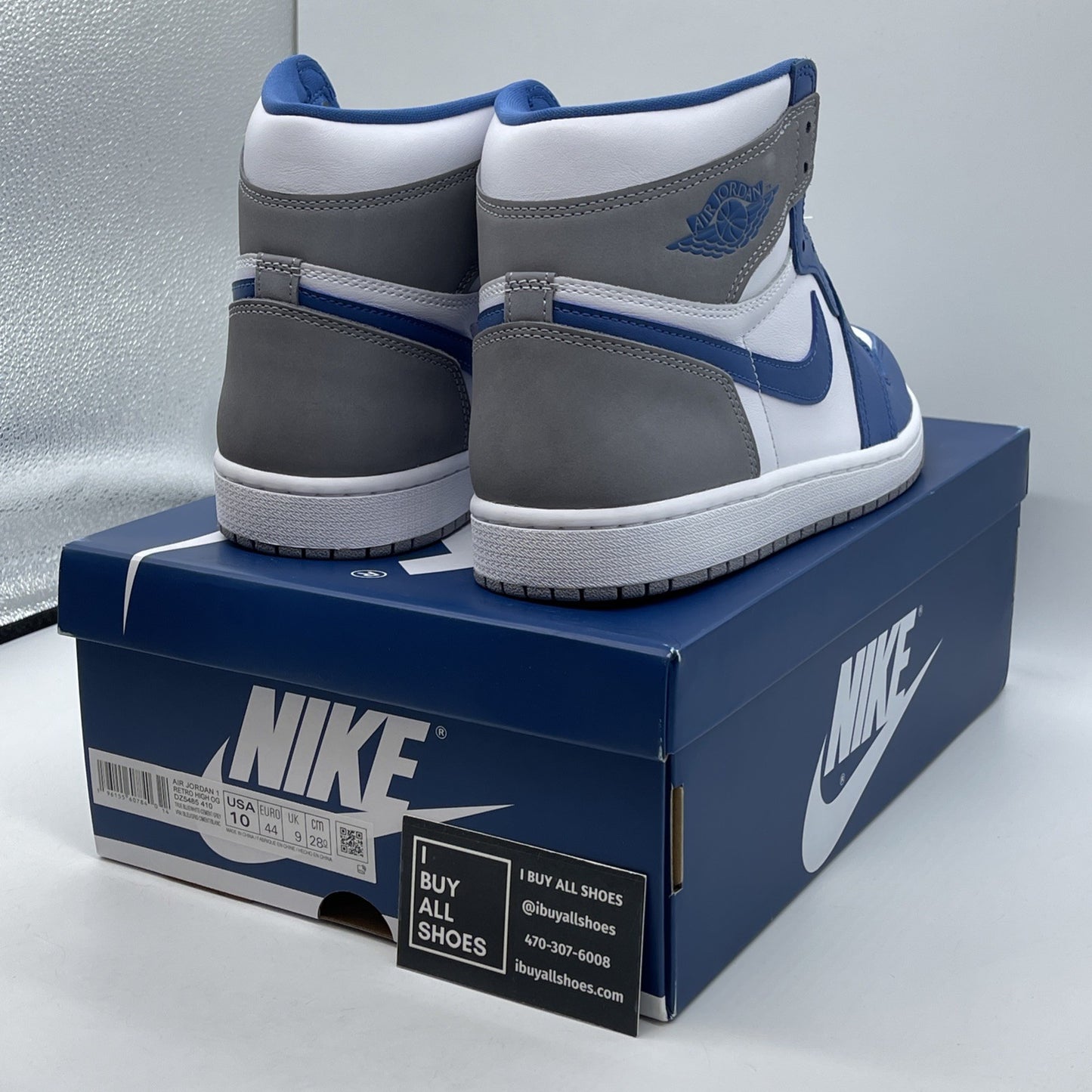 Size 10 - Jordan 1 Retro OG High True Blue Grey Leather Suede (DZ5486-410)
