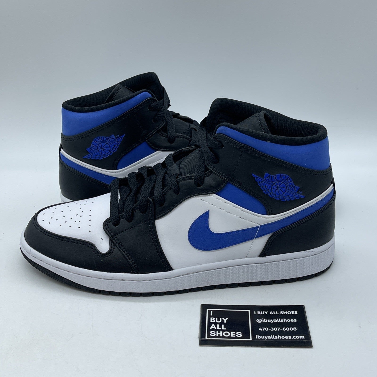 Size 11 - Air Jordan 1 Mid Racer Blue Black White Leather Suede (554724-140)