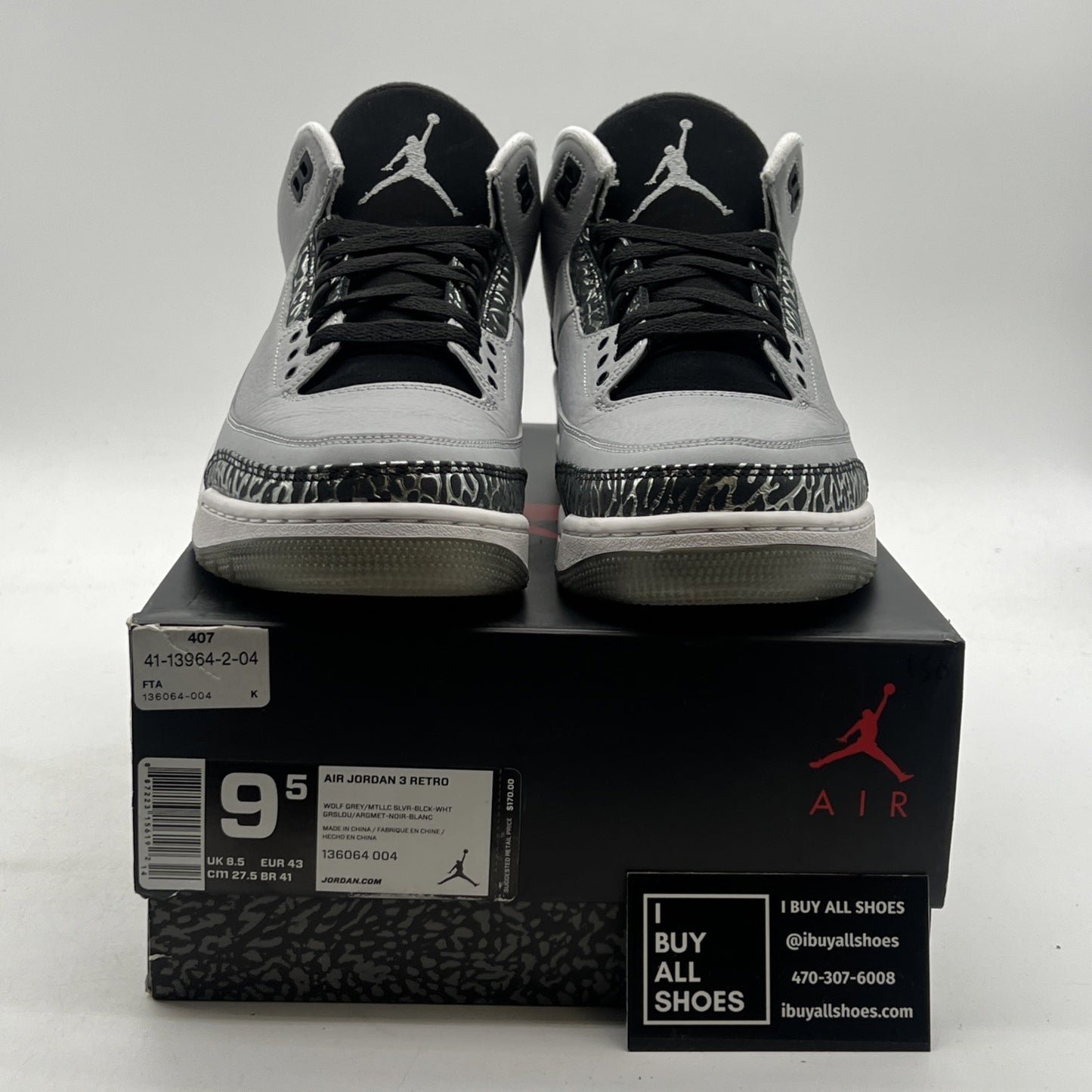 Size 9.5 - Air Jordan 3 Retro Wolf Grey (136064-004)