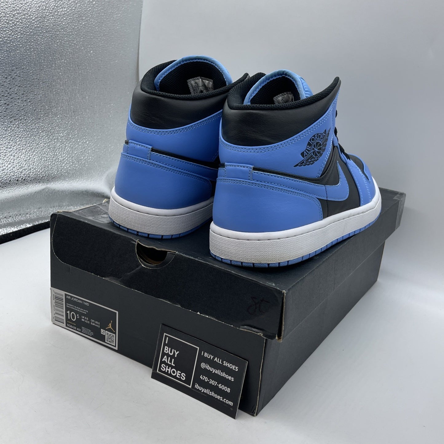 Size 10.5 - Air Jordan 1 Mid University Blue Black Leather (DQ8426-401)