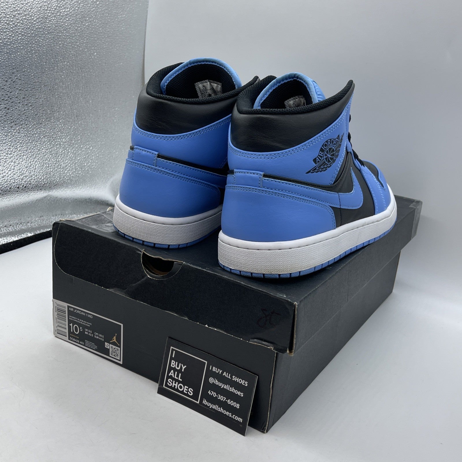 Size 10.5 - Air Jordan 1 Mid University Blue Black Leather (DQ8426-401)