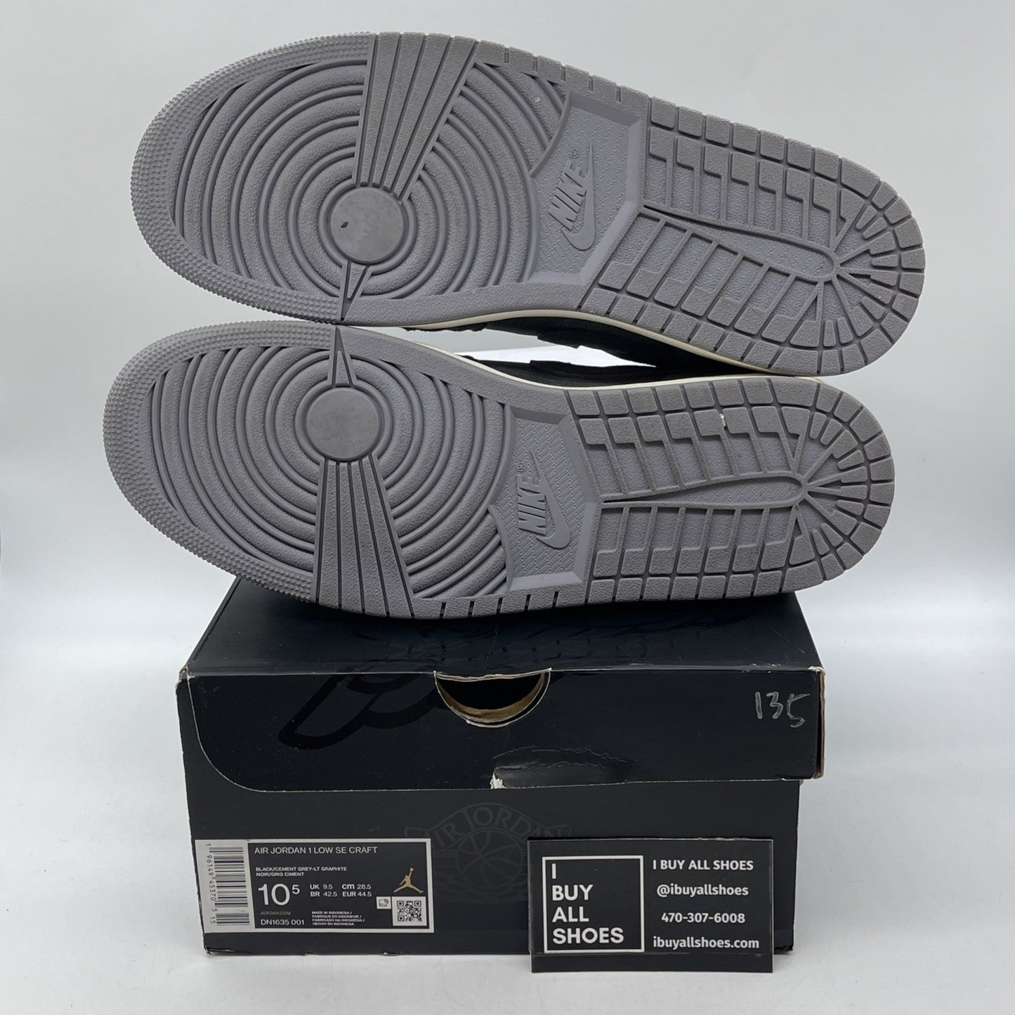 Size 10.5 - Jordan 1 Low Inside Out Black Gray Suede Leather (DN1635-001)