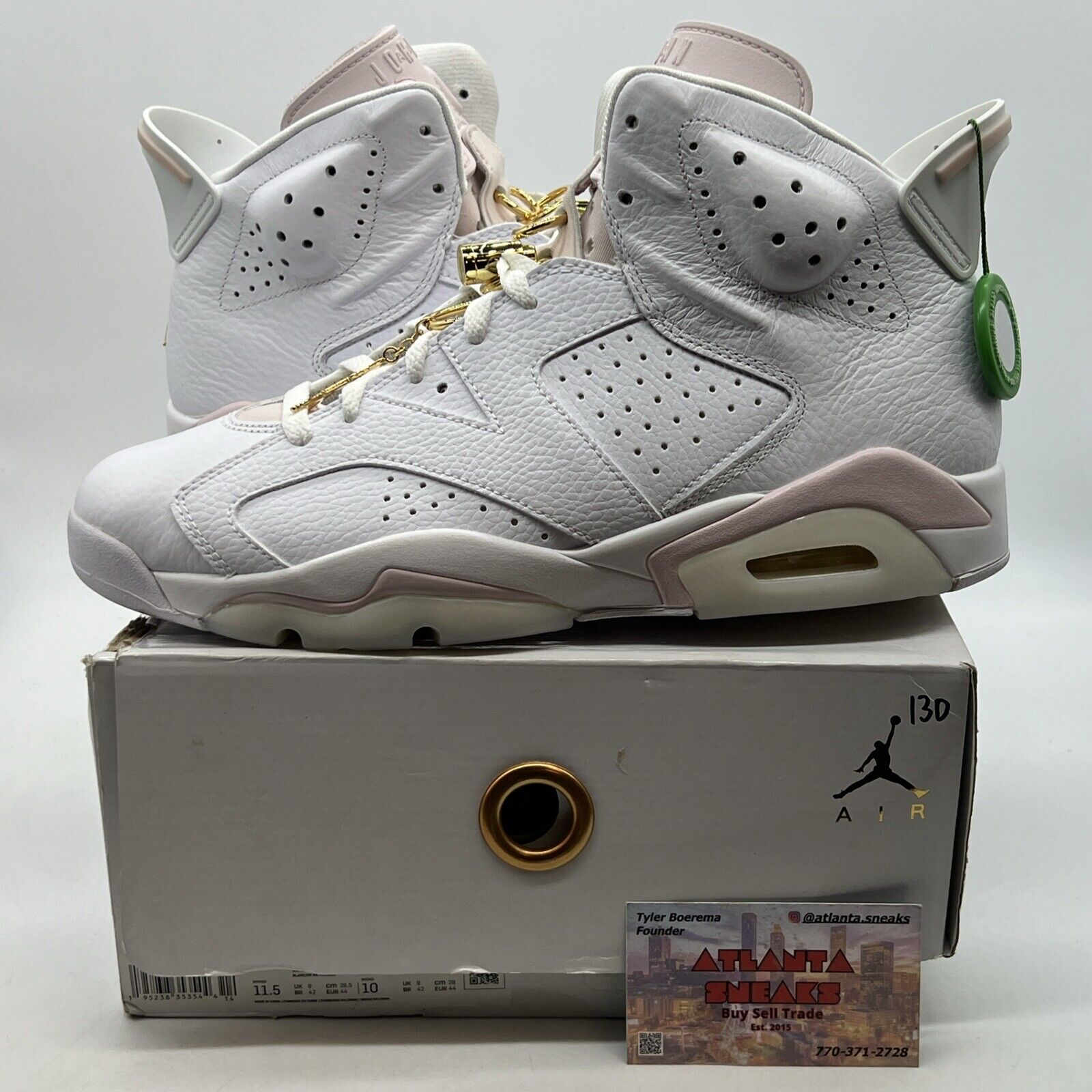 Size 11.5 - Air Jordan 6 Retro Gold Hoops W Pink Leather (DH9696-100)