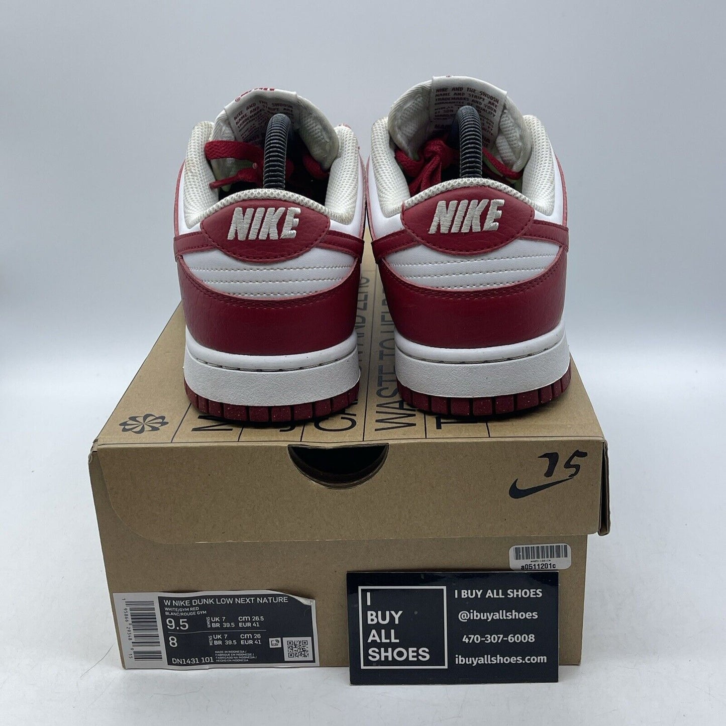Size 9.5 - Nike Dunk Low Next Nature Gym Red White Leather (DN1431-101)