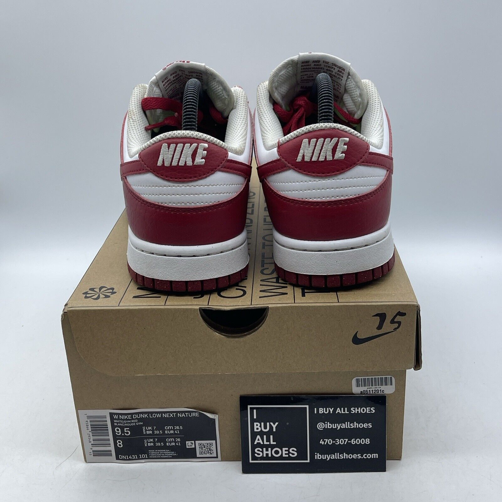 Size 9.5 - Nike Dunk Low Next Nature Gym Red White Leather (DN1431-101)