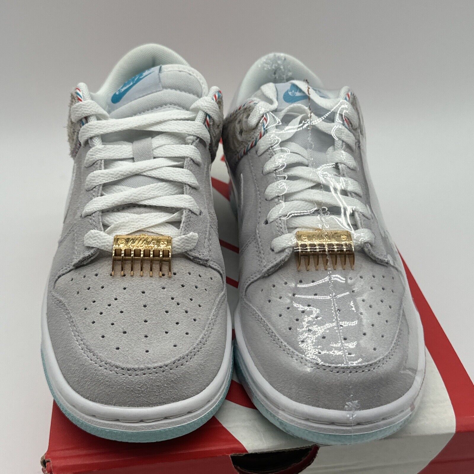 Size 6.5 - Nike Dunk Low Retro SE Barber Shop - Gray Suede Blue Parlor Circles O