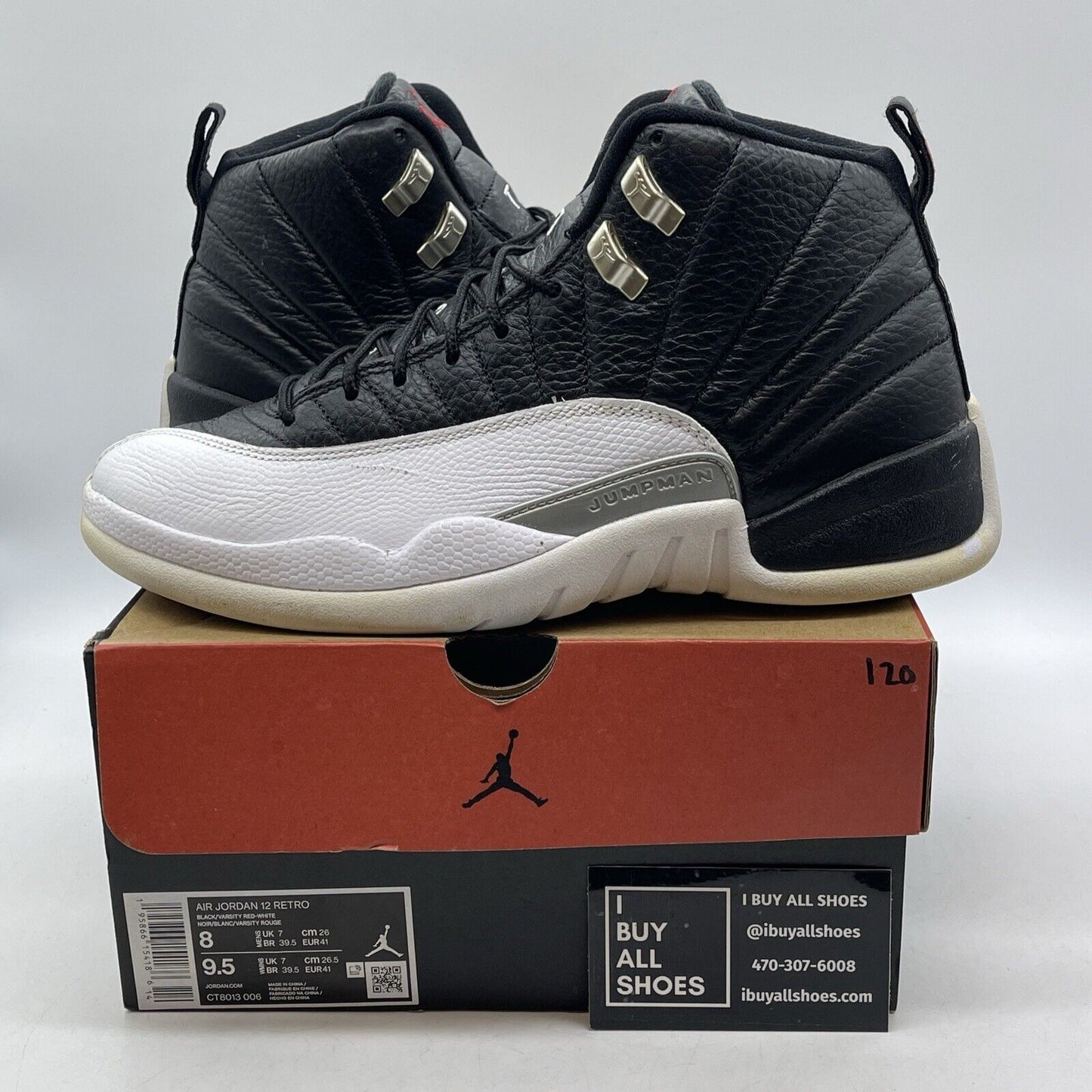 Size 8 - Jordan 12 Retro Mid Playoff Black Red White Silver Leather (CT8013-006)