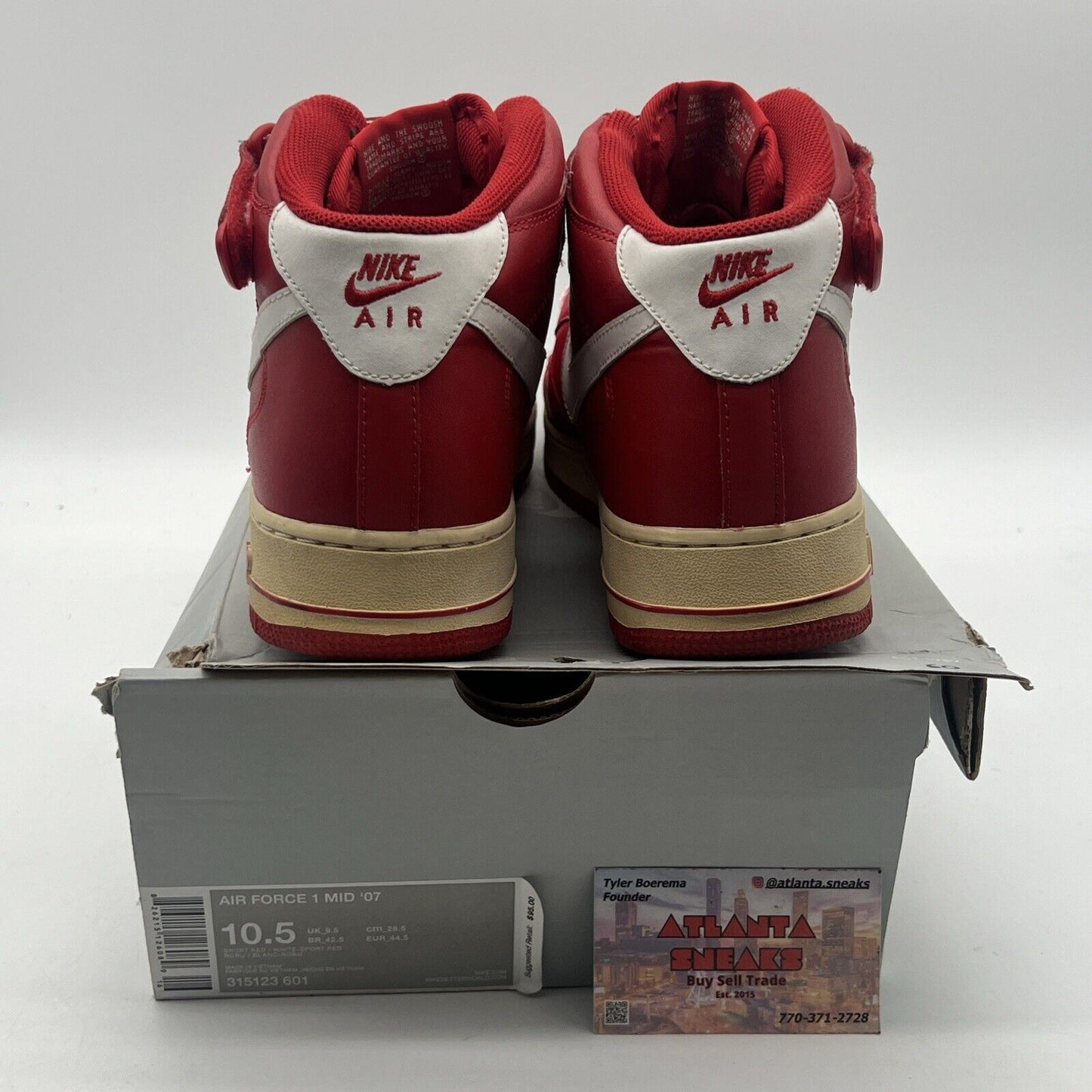 Size 10.5 - Nike Air Force 1 '07 Mid Sport Red Leather White (315123-601)