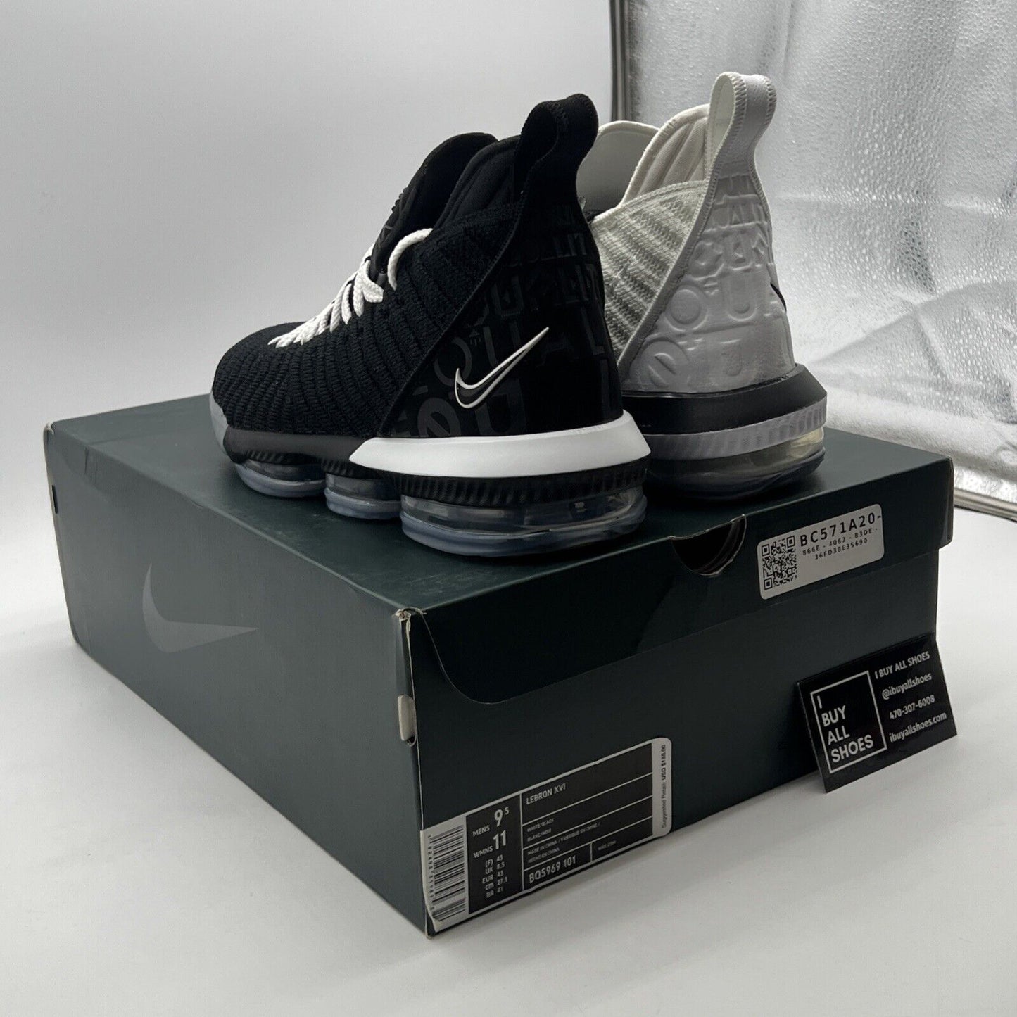 Size 9.5 - Nike LeBron 16 Equality - Black White (BQ5969-101)