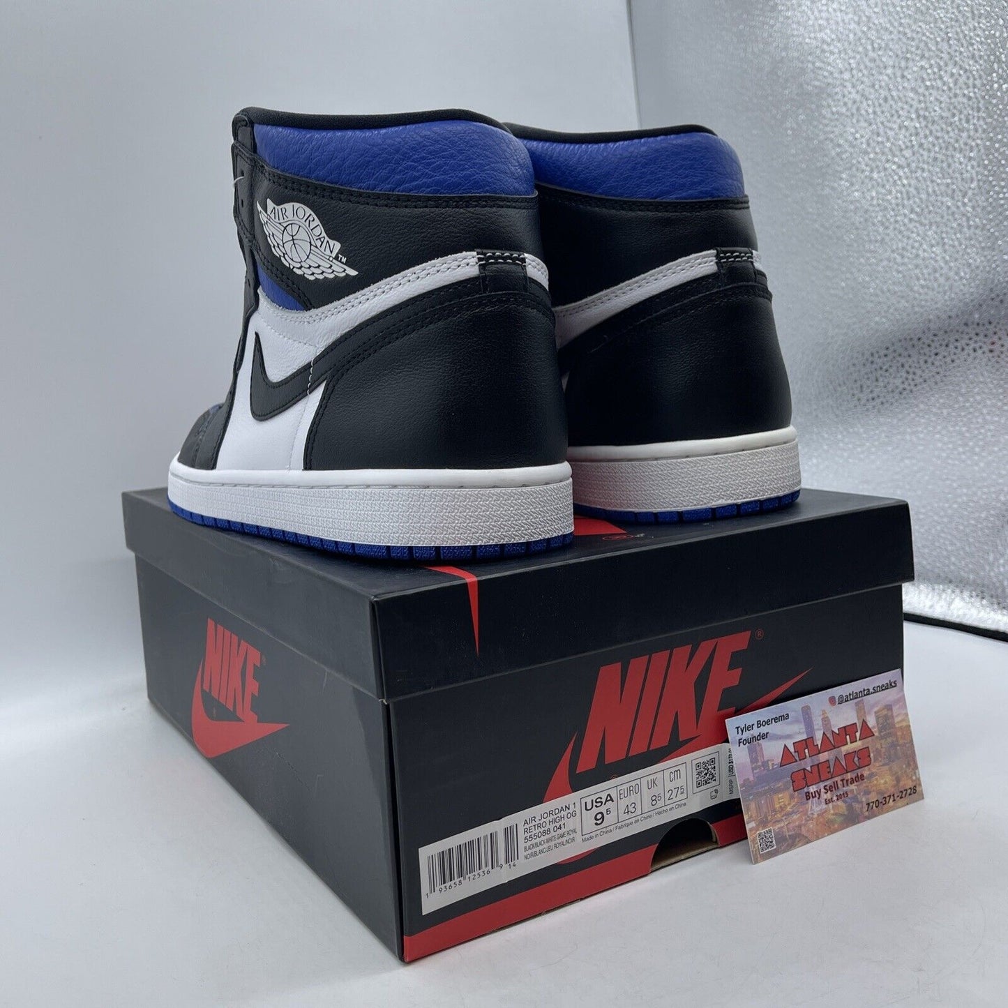 Size 9.5 - Jordan 1 Retro OG High Royal Toe Black Blue Leather (555088-041)