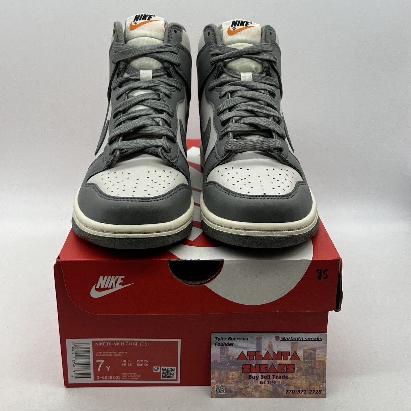 Size 6.5 - Nike Dunk SE High Light Bone Tumbled Grey Leather (DM1028-001)