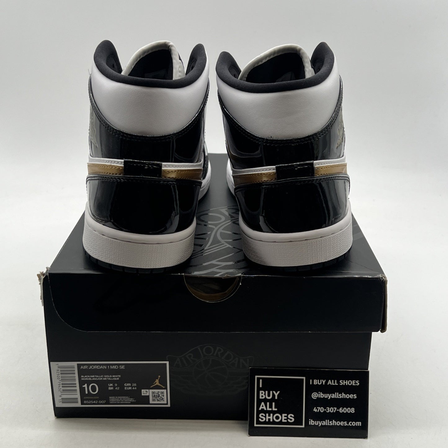 Size 10 - Air Jordan 1 Mid SE Patent Black Gold (852542-007)
