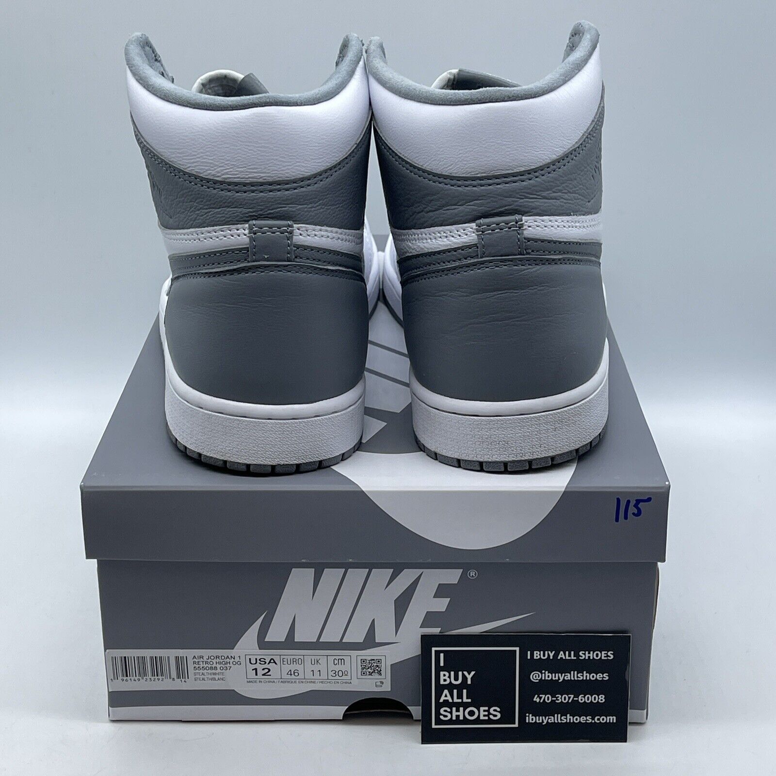Size 12 - Jordan 1 Retro High OG Stealth White Grey Leather (555088-037)