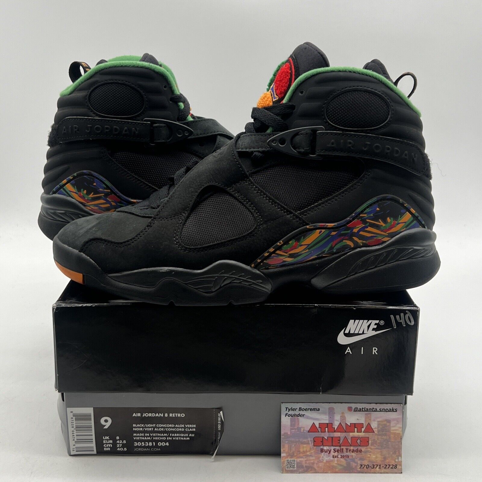 Size 9 - Air Jordan 8 Retro Tinker - Air Raid Red Green Yellow (305381-004)