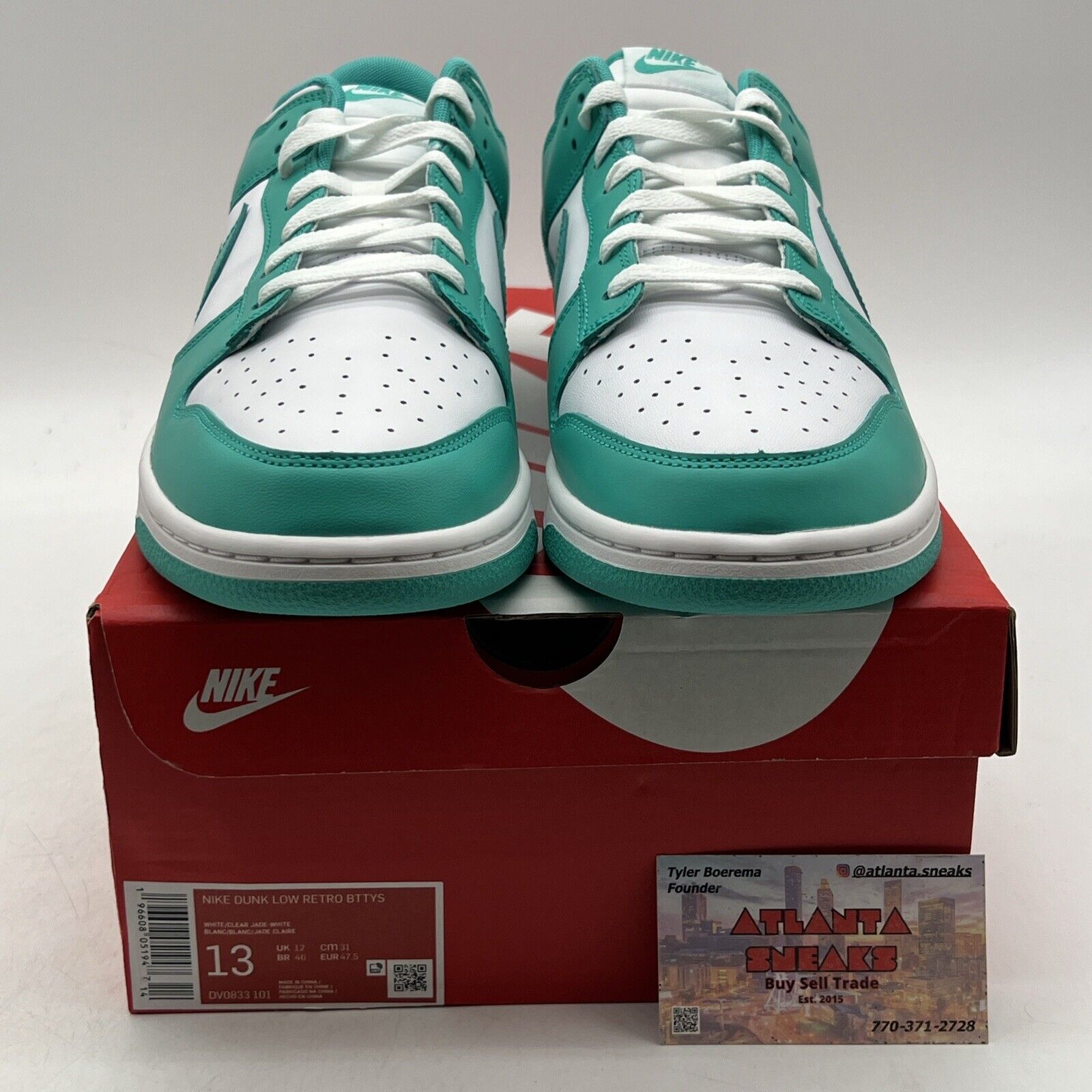 Size 13 - Nike Dunk Low Clear Jade White Leather Aqua (DV0833-101)