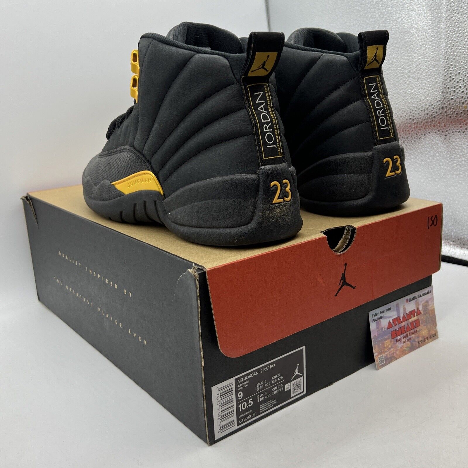 Size 9 - Jordan 12 Retro Mid Black Taxi Yellow Leather (CT8013-071)