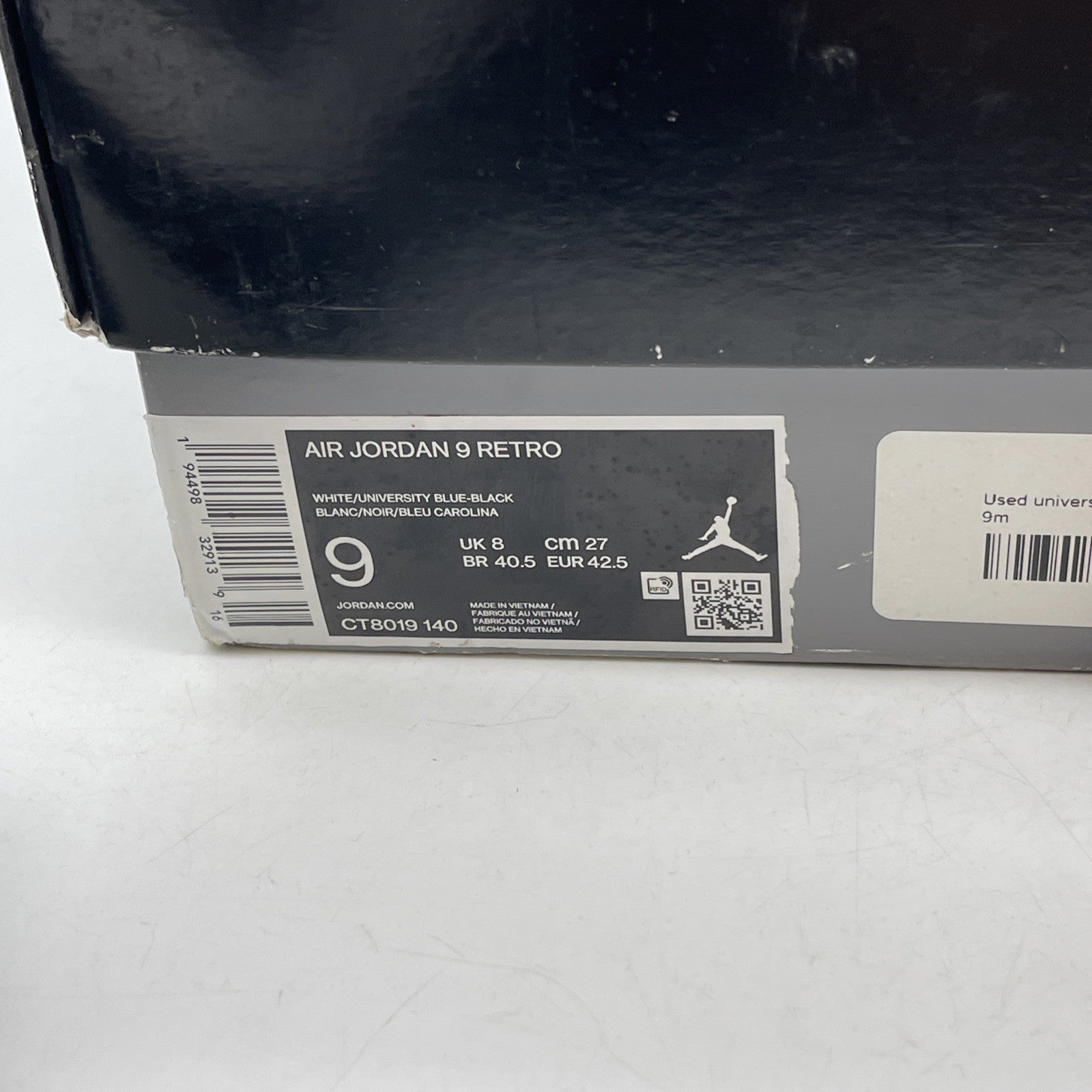 Size 9 - Jordan 9 Retro University Blue White Black Leather (CT8019-140)