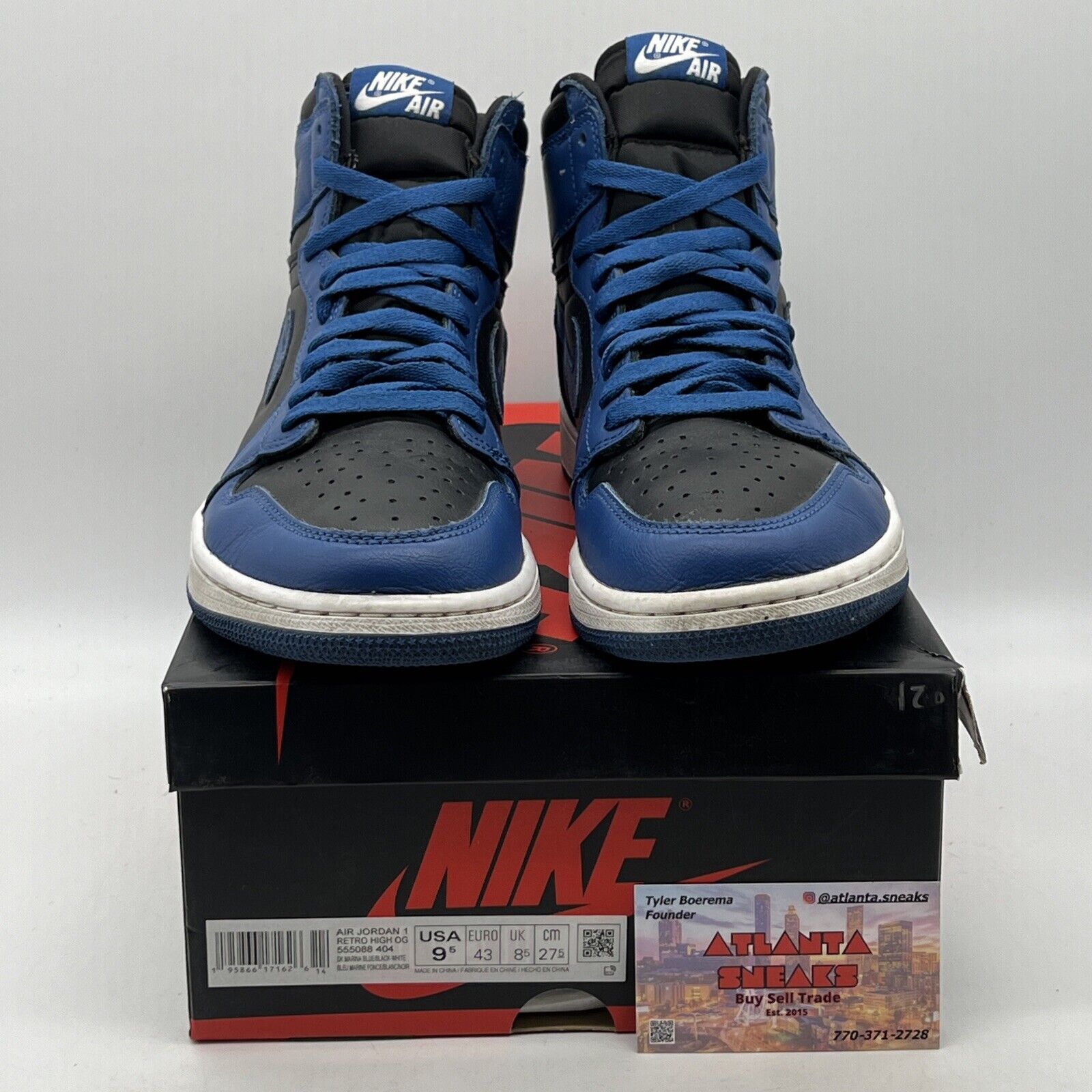 Size 9.5 - Jordan 1 Retro OG High Dark Marina Blue Leather Black (555088-404)