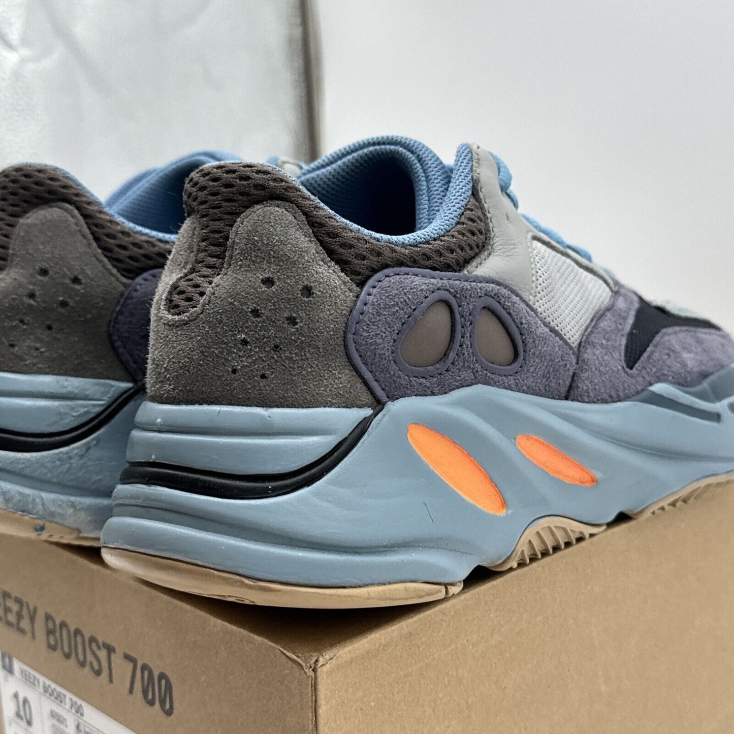 Size 10 - adidas Yeezy Boost 700 V1 Carbon Blue Orange Suede Gum Sole Blues Grey