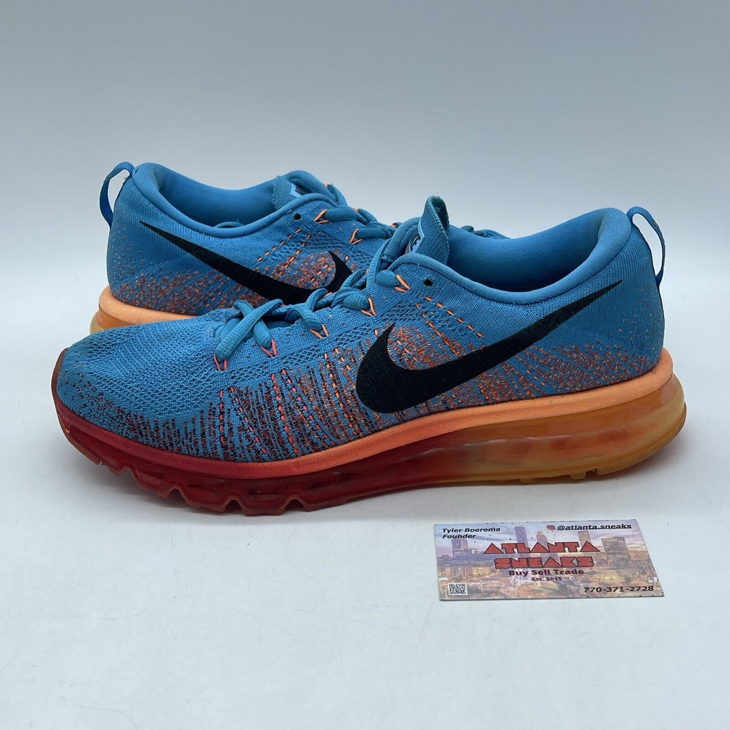 Size 10.5 - Nike Flyknit Max Vivid Blue Orange Red Suede (620469-406)