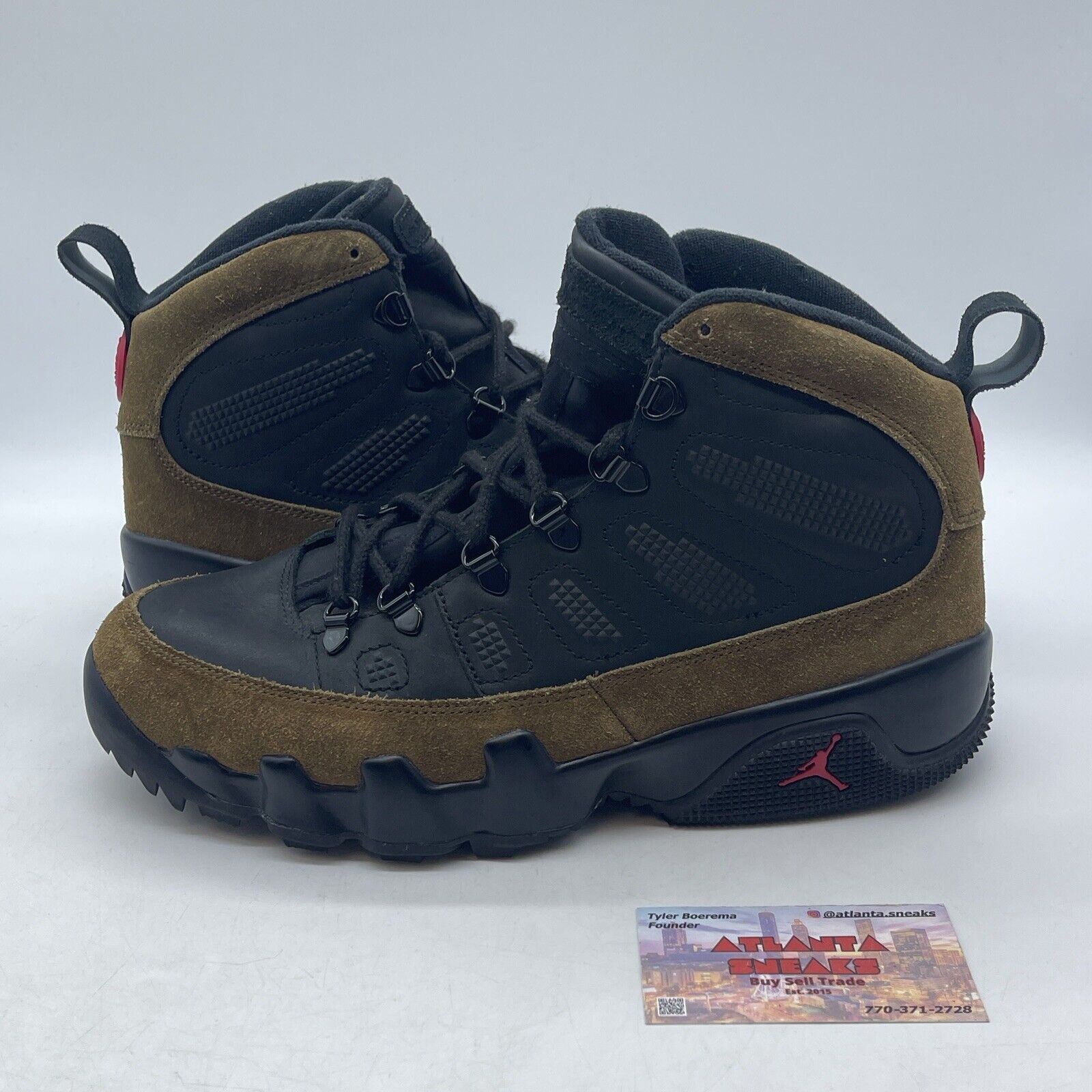 Size 9.5 - Jordan 9 Retro NRG Olive 2017 Black Suede (AR4491-012)