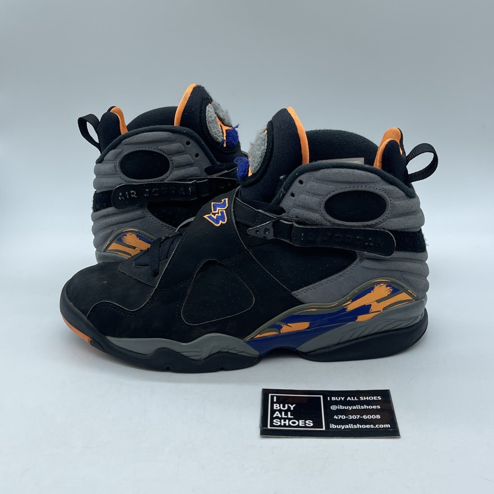 Size 9 - Air Jordan 8 Retro Phoenix Suns Black Grey Suede (305381-043)