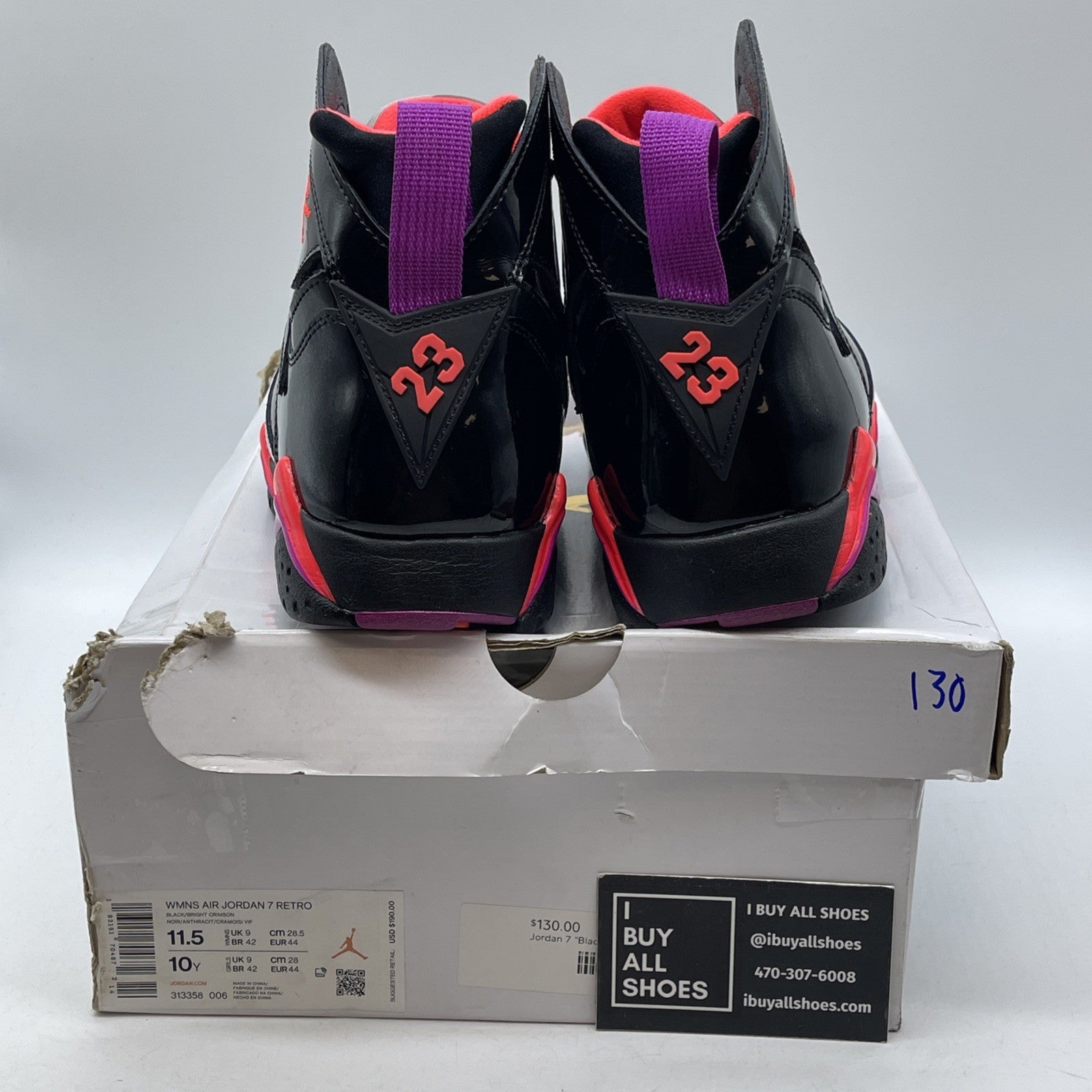 Size 11.5W - Air Jordan 7 Retro Black Gloss Suede Leather (313358-006)