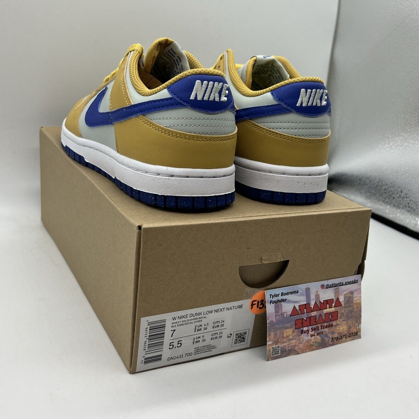 WMNS SZ 7 NIKE DUNK LOW NEXT NATURE WHEAT GOLD HYPER ROYAL (DN1431-700) Og All