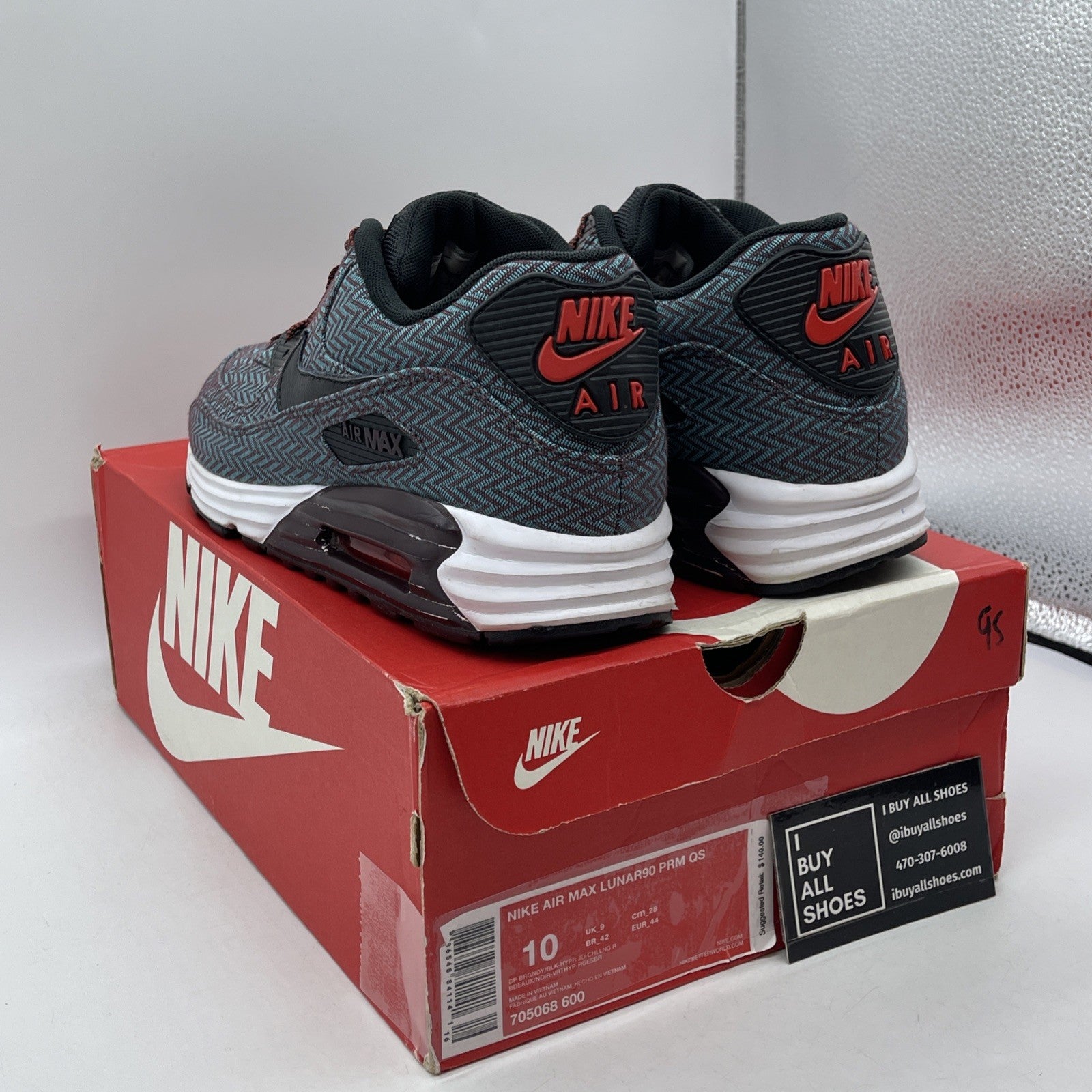 Size 10 - Nike Air Max Lunar90 Premium Suit & Tie Red Blue Leather (705068-600)