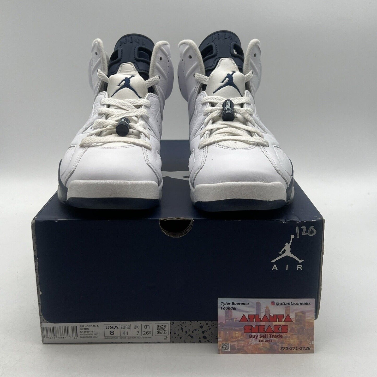 Size 8 - Jordan 6 Retro Midnight Navy White Leather (CT8529-141)