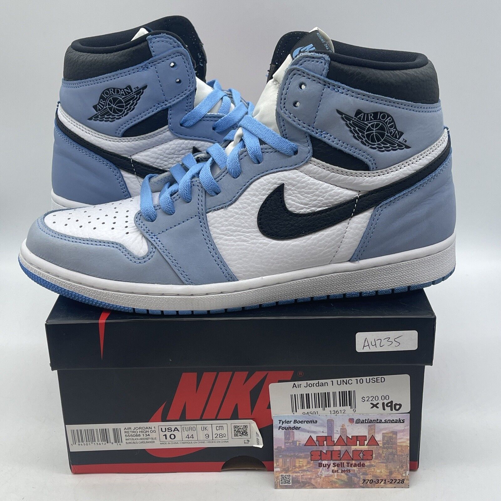 Size 10 - Jordan 1 Retro High University Blue Black White Leather (555088-134)