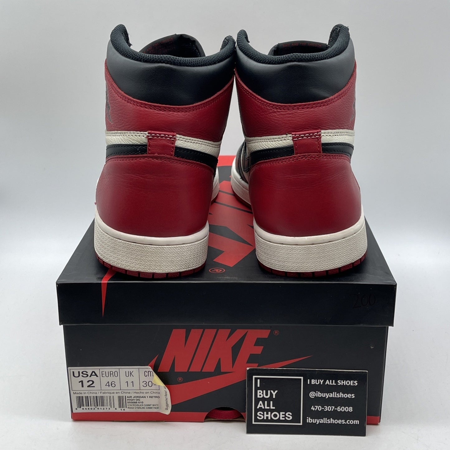 Size 12 - Jordan 1 Retro OG High Bred Toe Black Red Leather (555088-610)