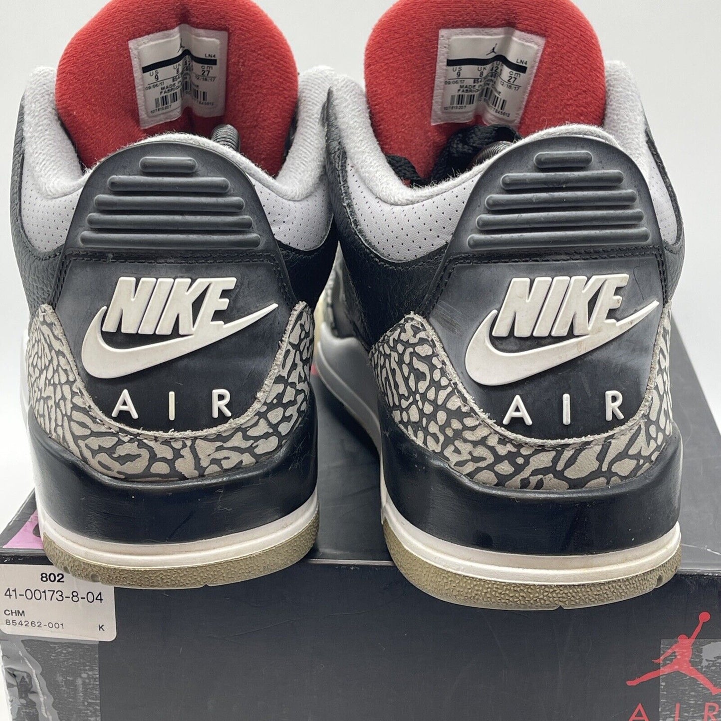 Size 9 - Jordan 3 Retro OG Mid Black Cement Grey Suede Leather (854262-001)