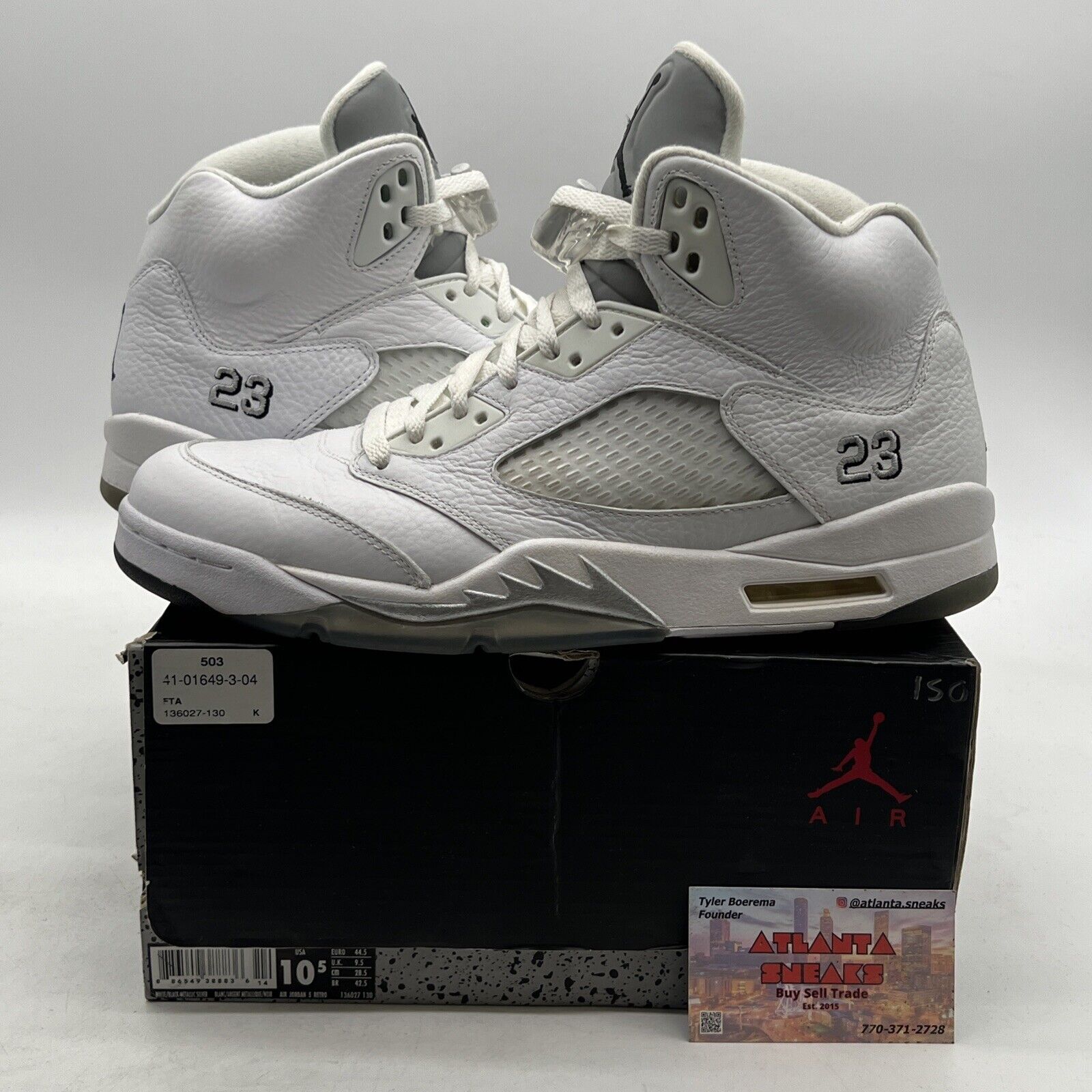 Size 10.5 - Air Jordan 5 Retro 2015 Metallic White (136027-130)