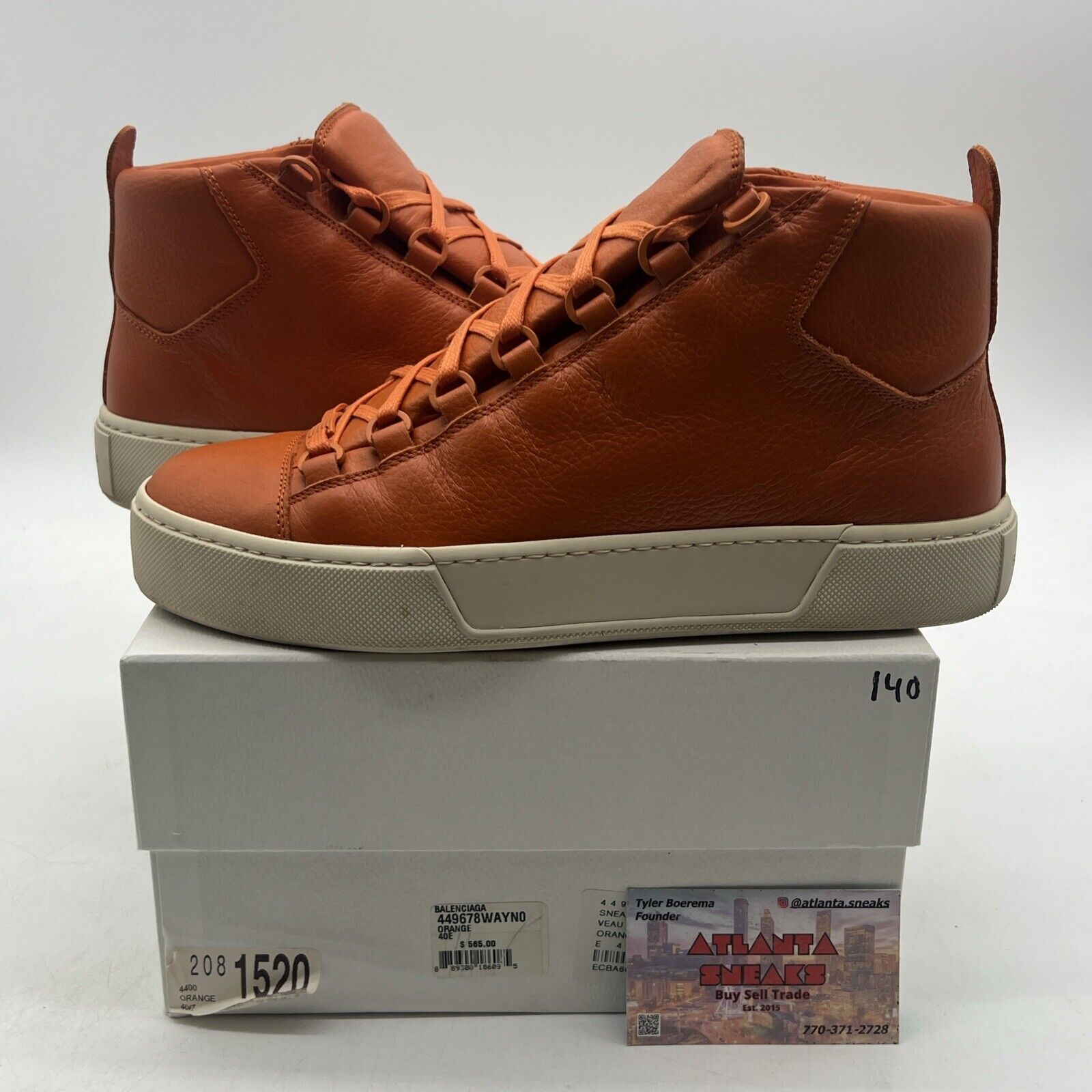 Size 9.5 - Balenciaga Arena High Orange White Leather High Top Sneakers