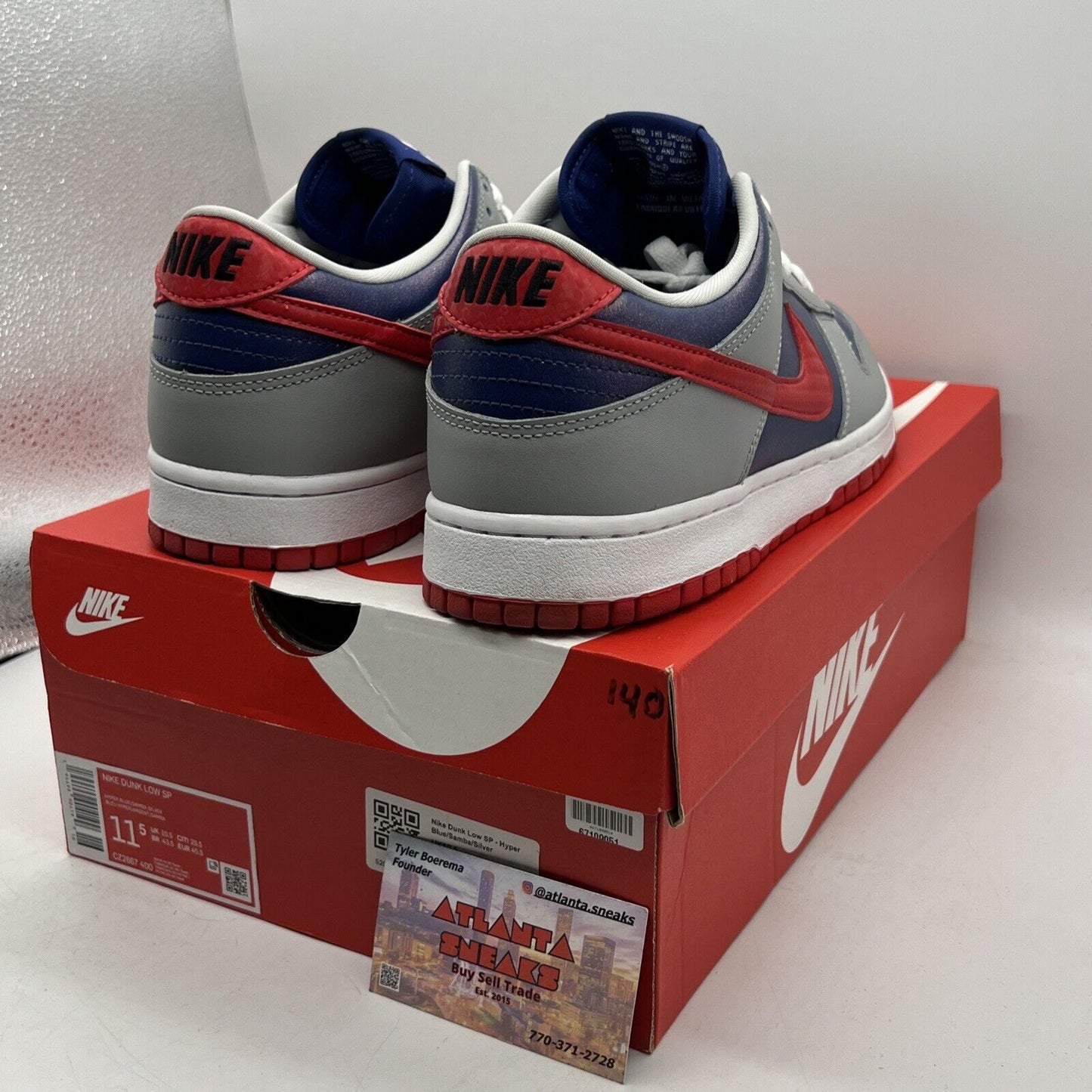 Size 11.5 - Nike Dunk Retro 2020 Low Samba Red Navy Grey Leather (CZ2667-400)