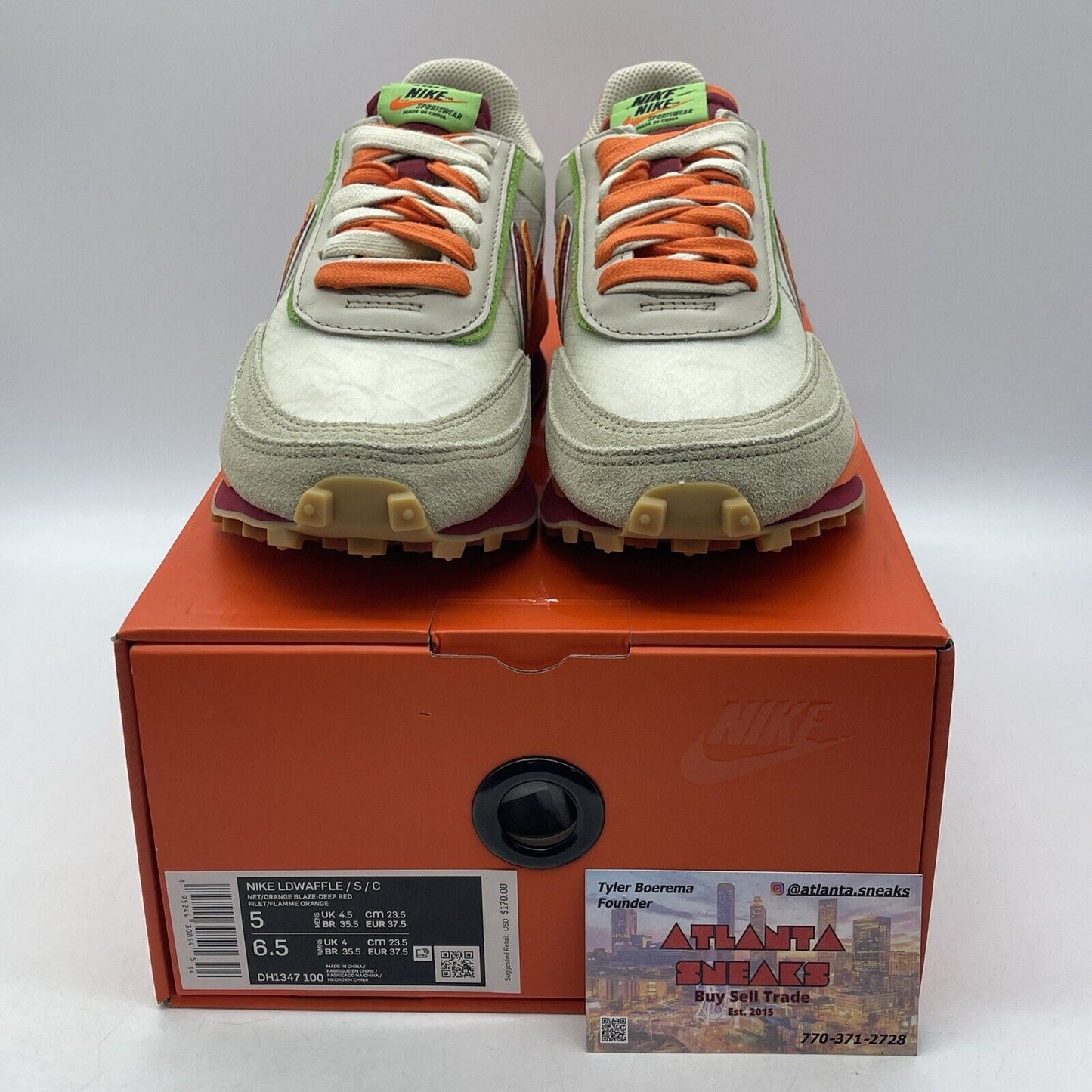 Size 5 - Nike sacai x Clot x LDWaffle Net Orange Blaze Orange Suede (DH1347-100)