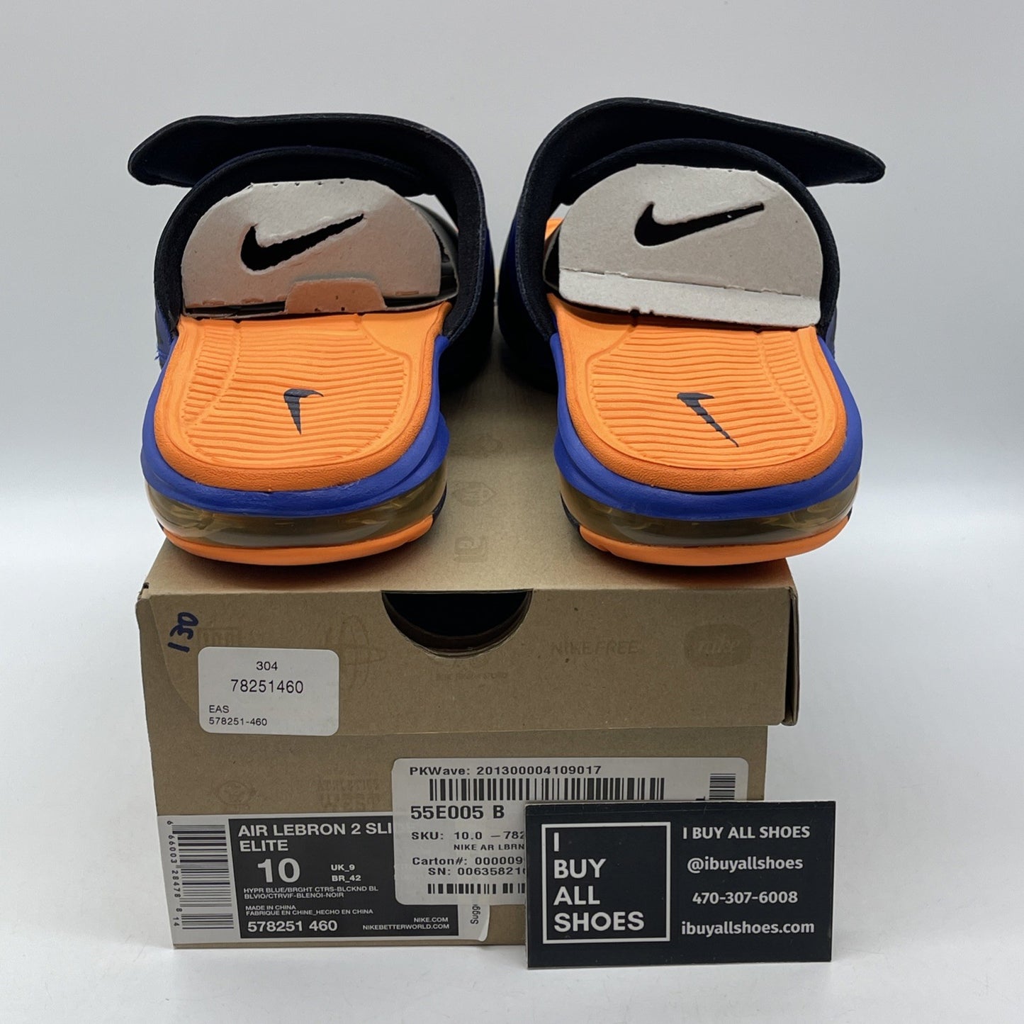 Size -10 Nike Air Max Lebron 2 Slide Elite Blue Black (578351-460)