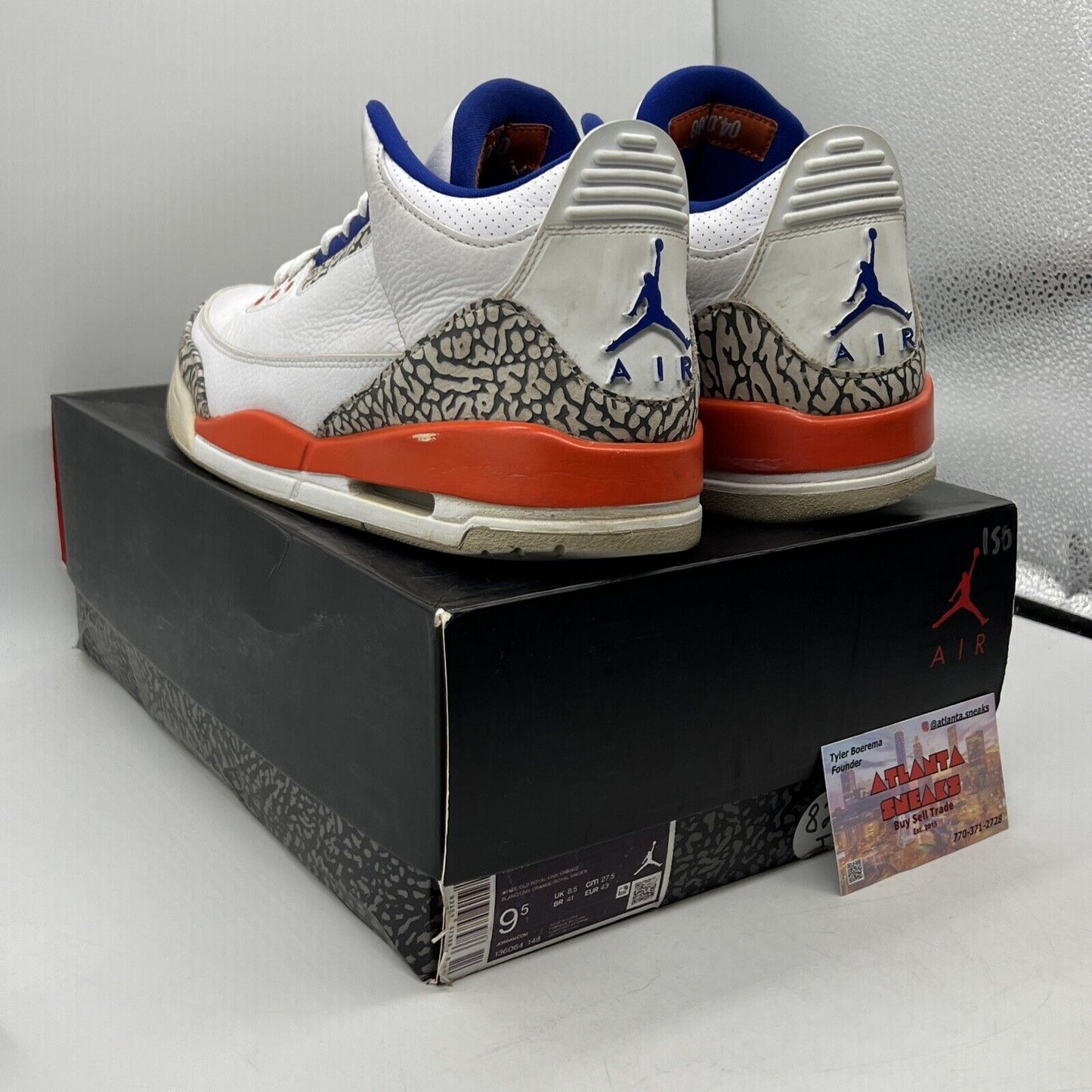 Size 9.5 - Air Jordan 3 Retro Knicks White Orange Blue Leather (136064-148)