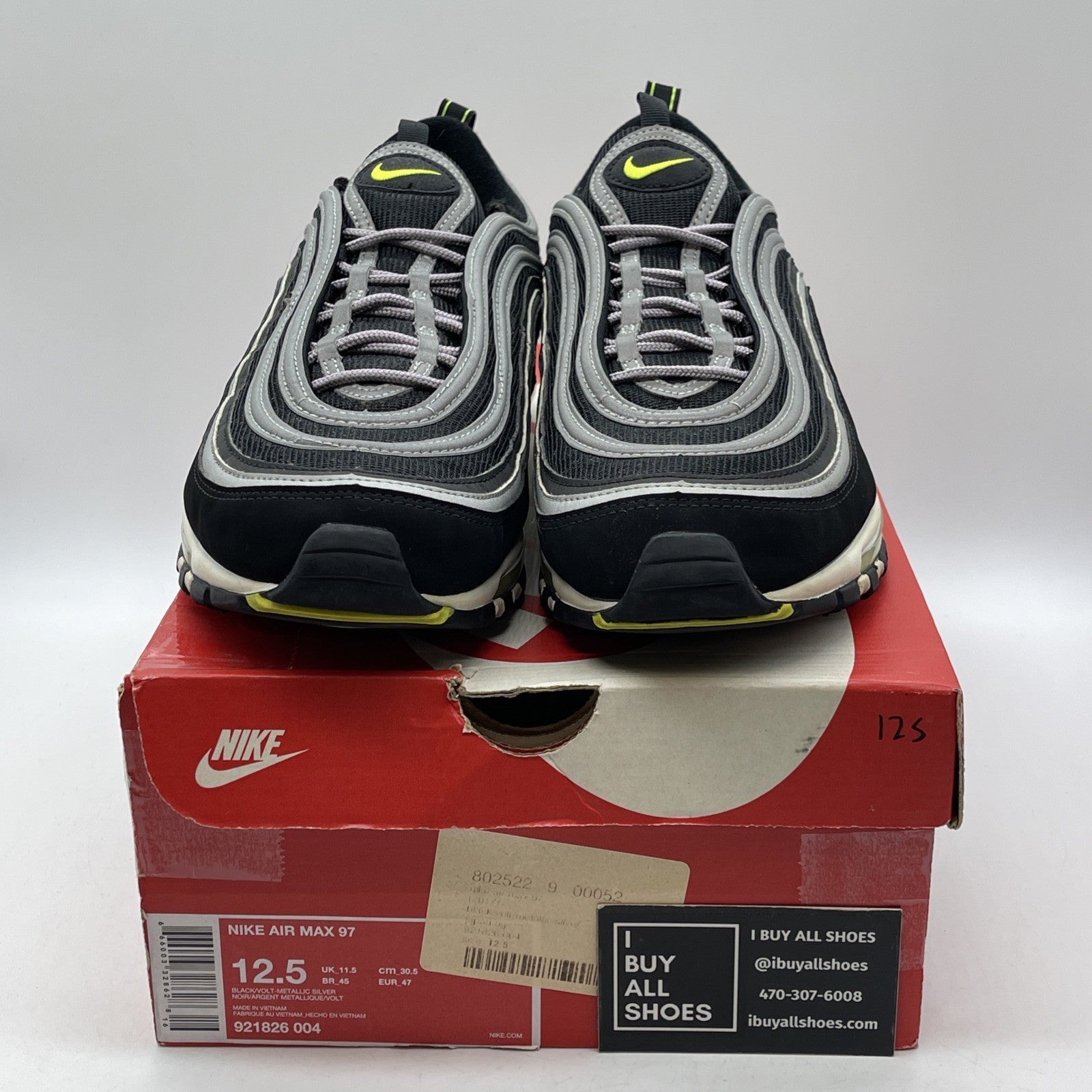 Size 12.5 - Nike Air Max 97 OG QS Neon Black Grey Suede (921826-004)
