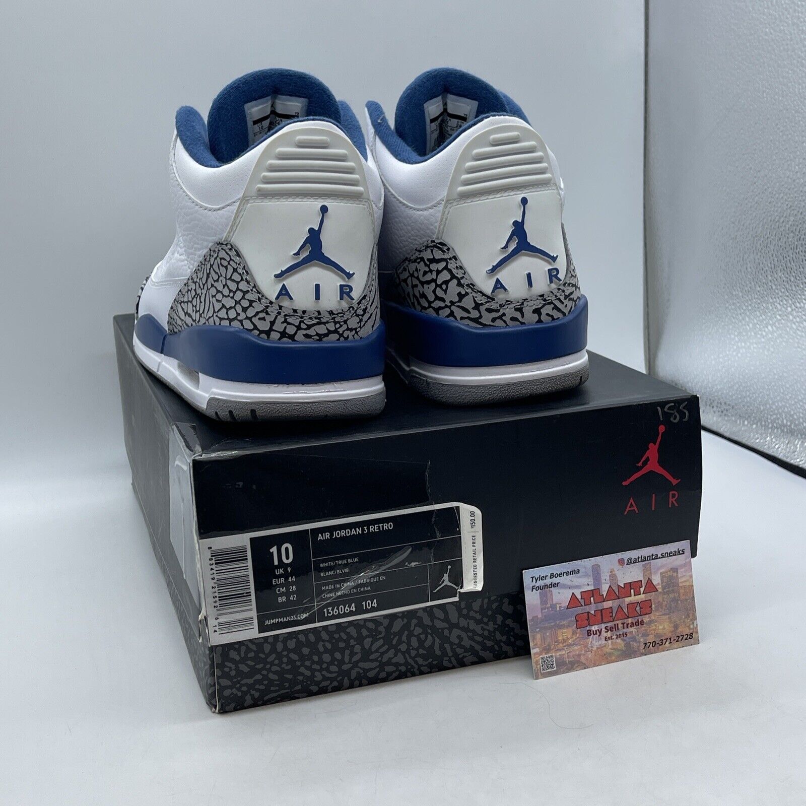 Size 10 - Air Jordan 3 Retro True Blue White Leather Grey Suede (136064-104)