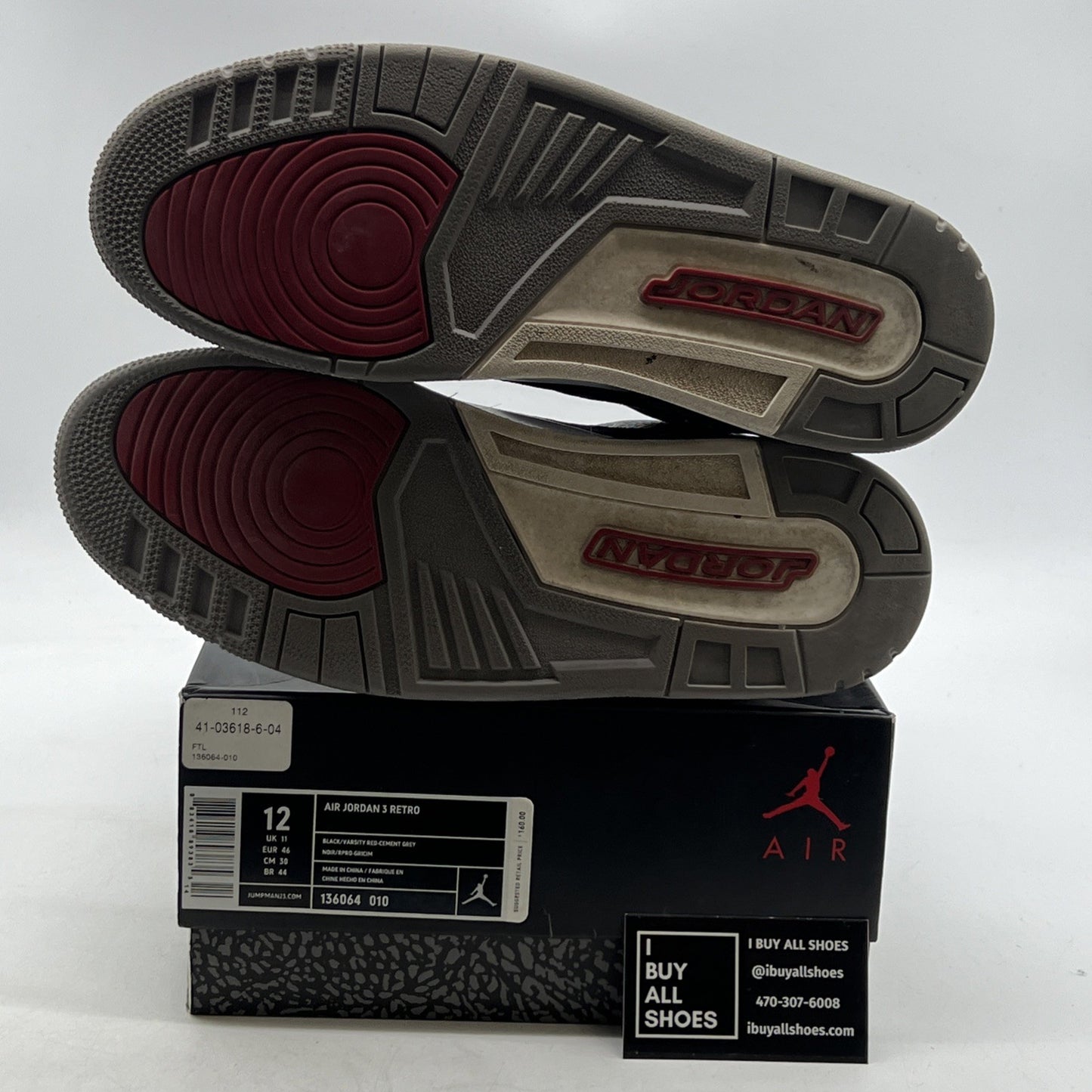 Size 12 - Air Jordan 3 Black Cement Retro release 2011 (136064-010)