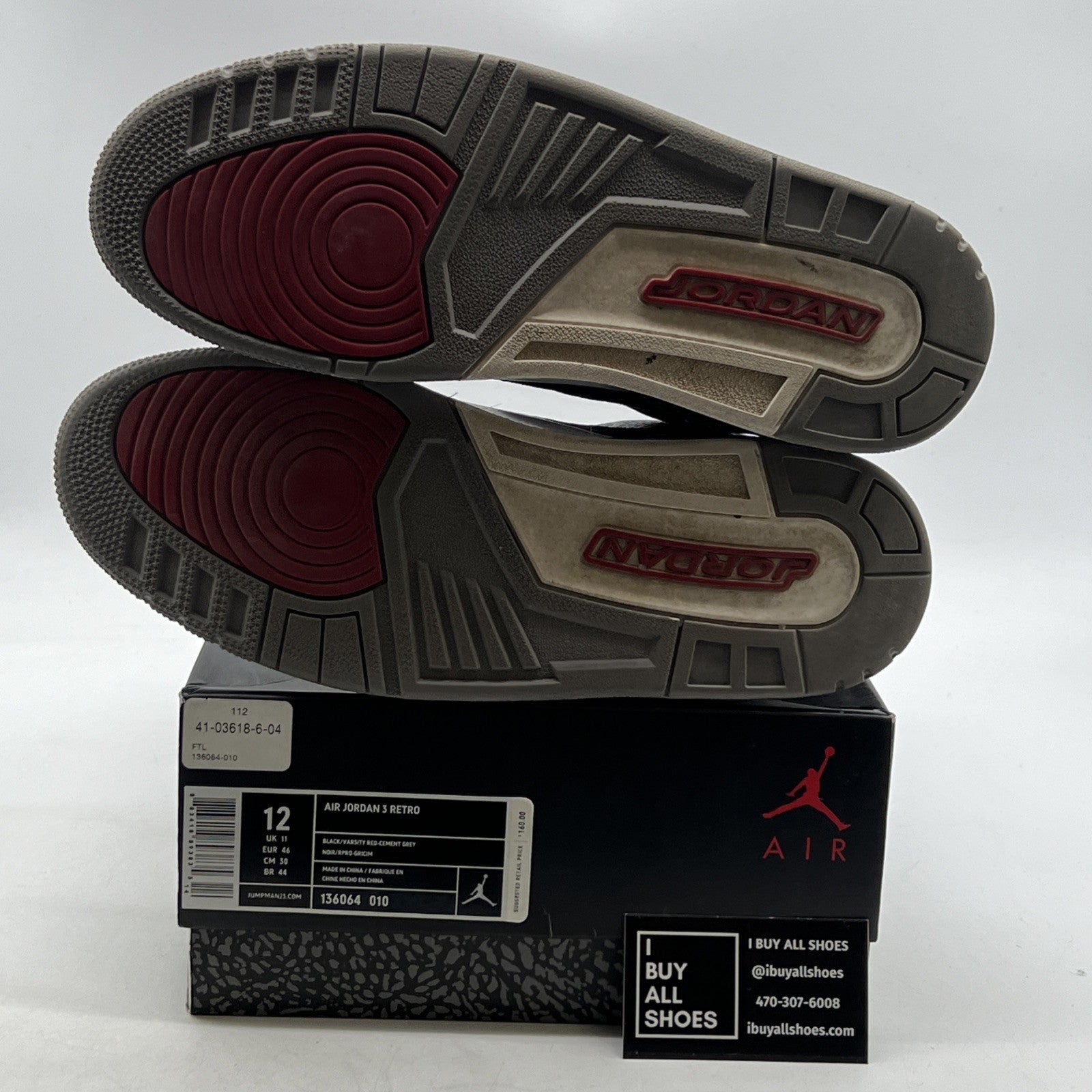 Size 12 - Air Jordan 3 Black Cement Retro release 2011 (136064-010)