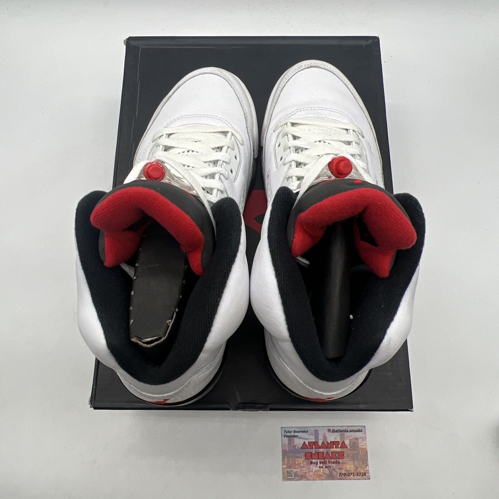 Size 8.5 - Air Jordan 5 Retro White Cement Black Grey Red Leather (136027-104)