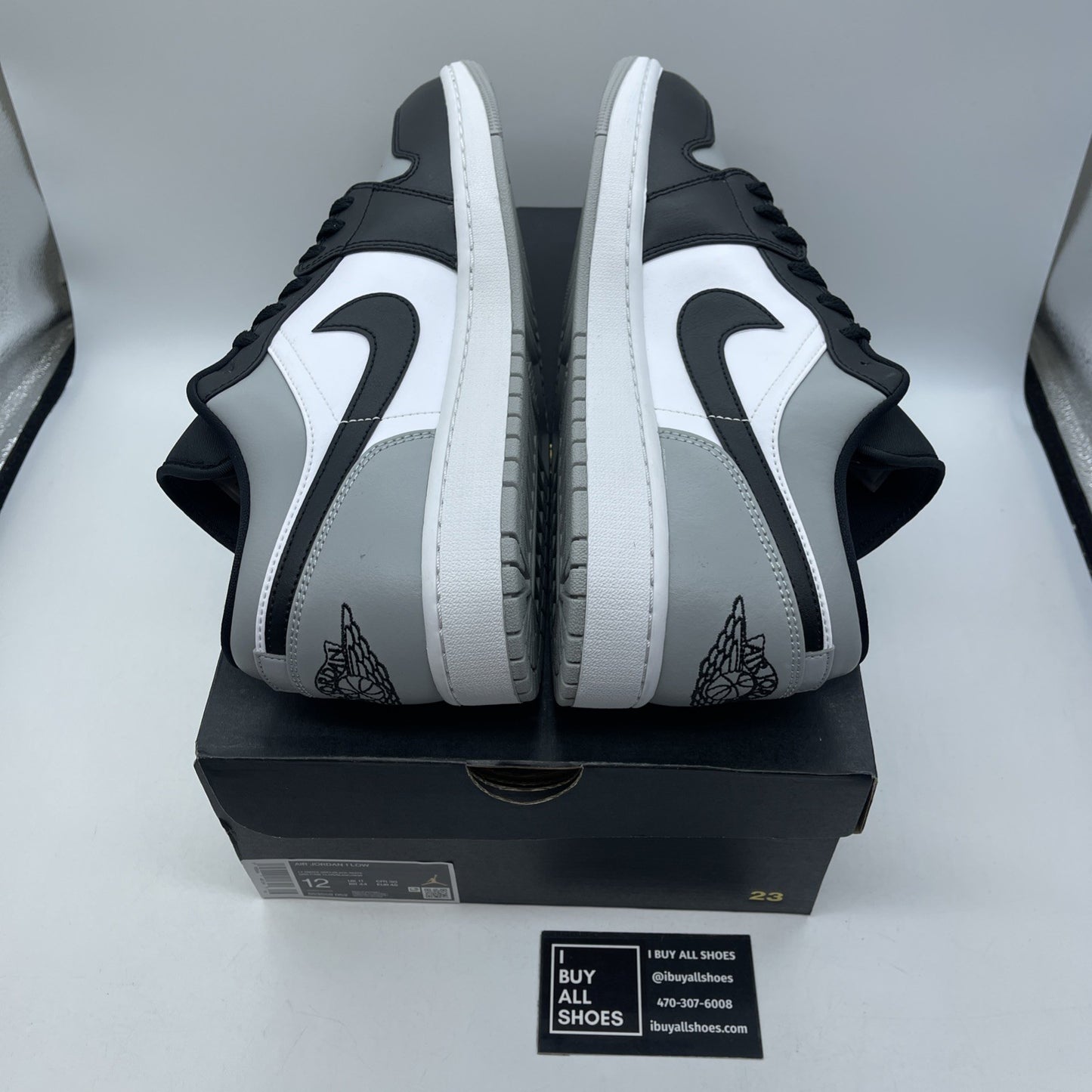 Size 12 - Jordan 1 Low Shadow Toe Grey Black White Leather (553558-052)