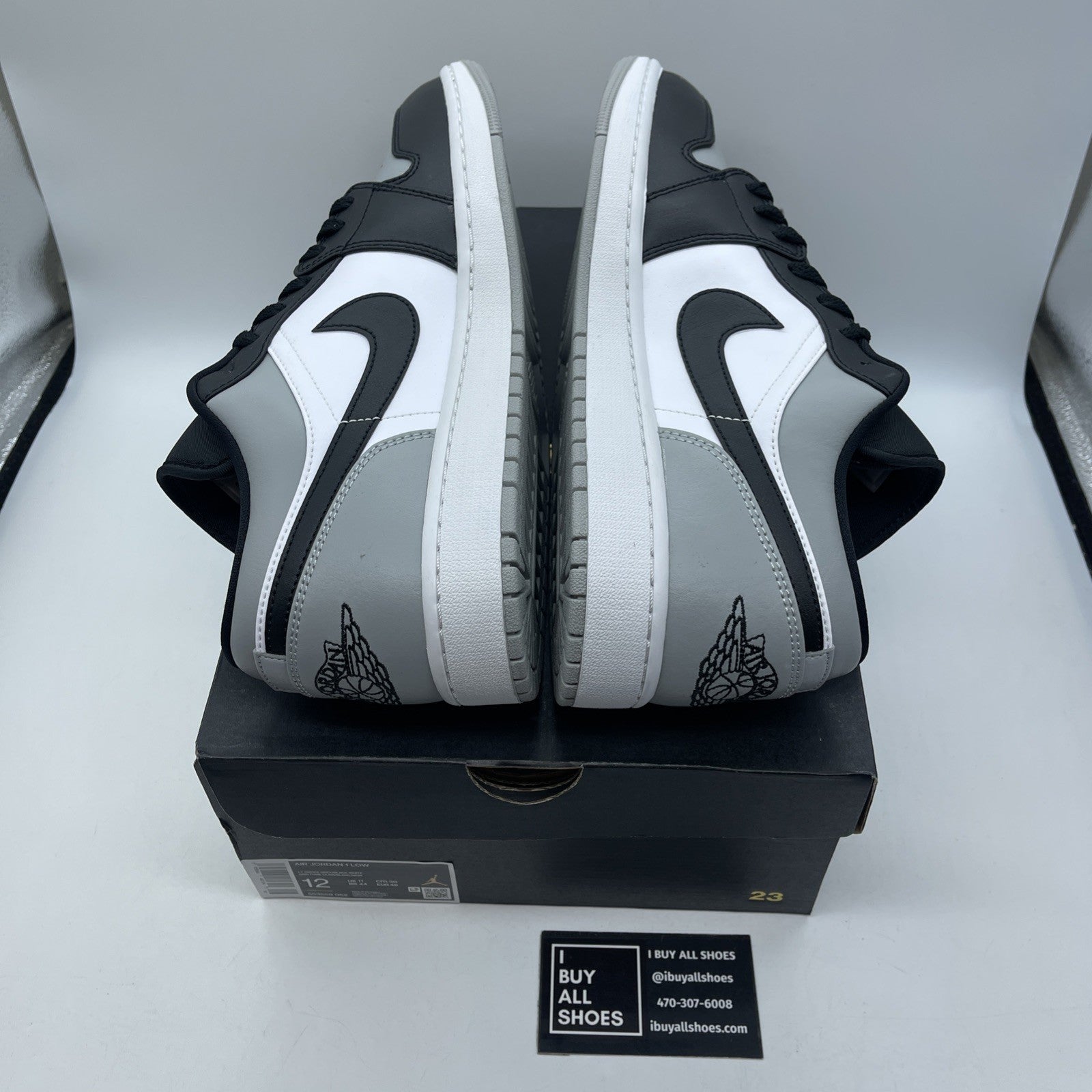 Size 12 - Jordan 1 Low Shadow Toe Grey Black White Leather (553558-052)
